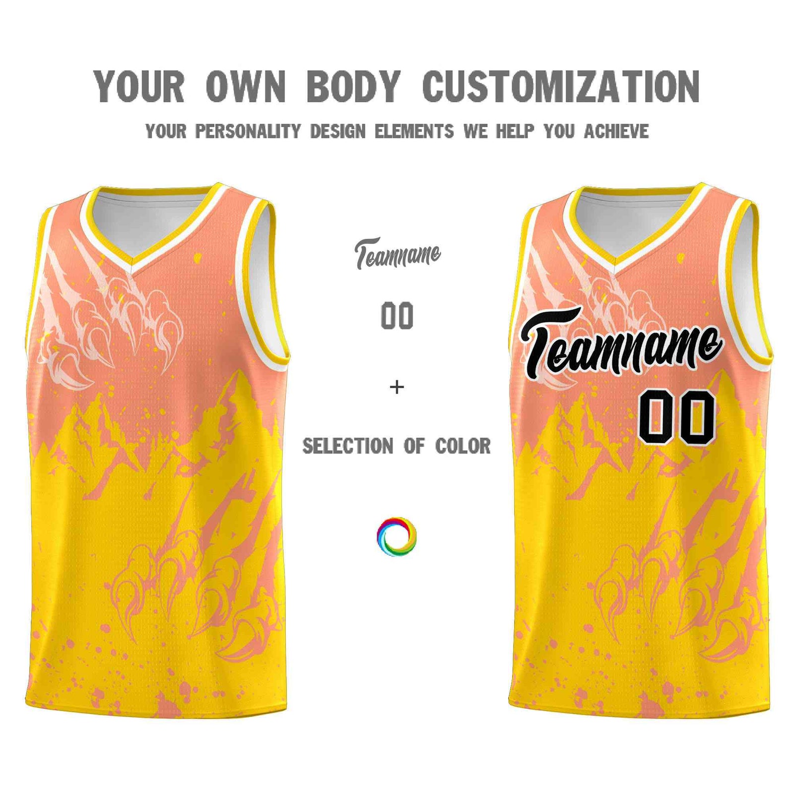 Custom Light Orange Gold Snow Mountain Beast Pattern Sports Uniform Basketball Jersey