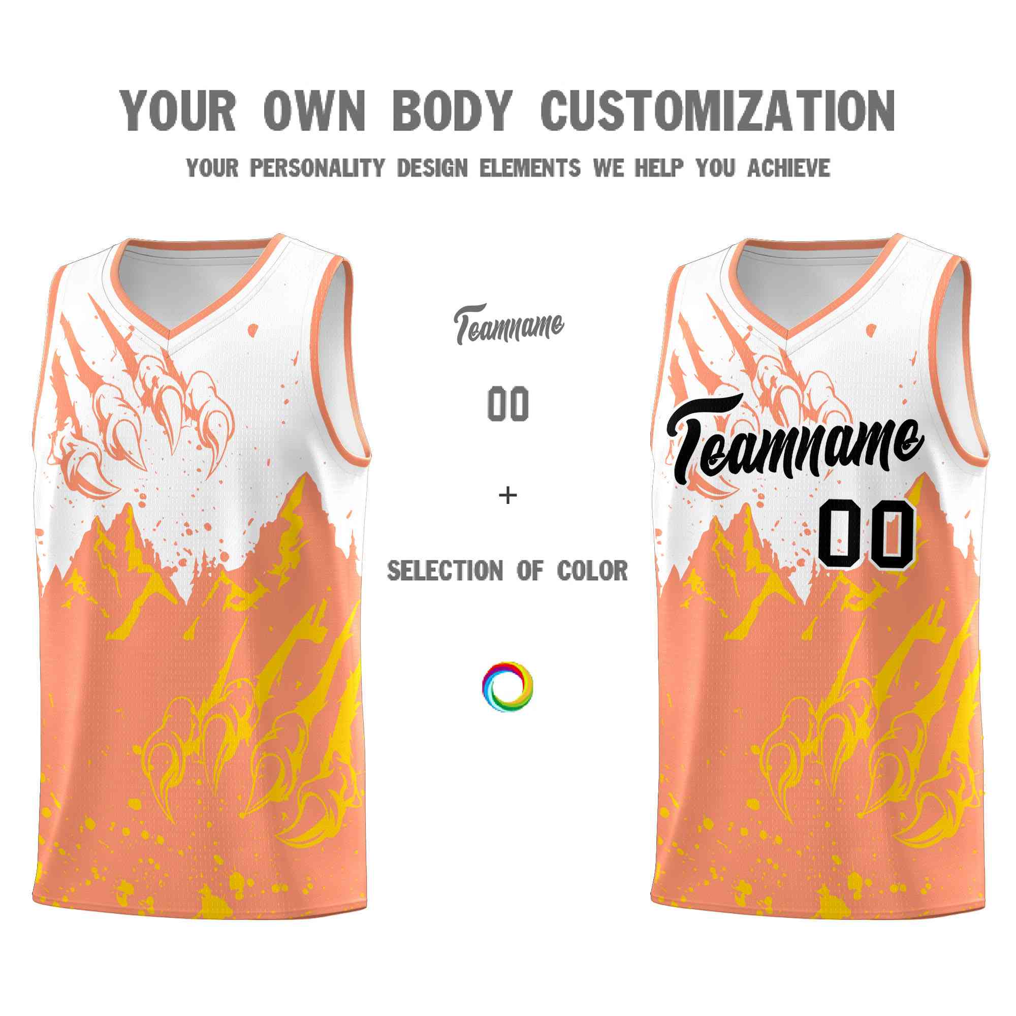 Custom White Light Orange Snow Mountain Beast Pattern Sports Uniform Basketball Jersey