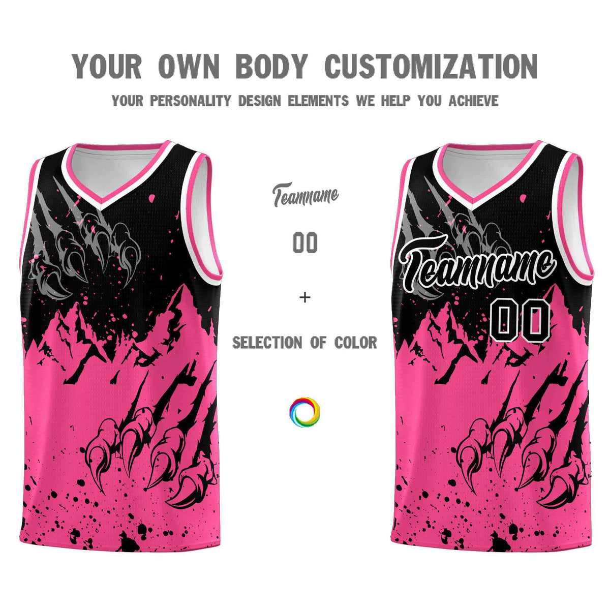Custom Black Pink Snow Mountain Beast Pattern Sports Uniform Basketball Jersey