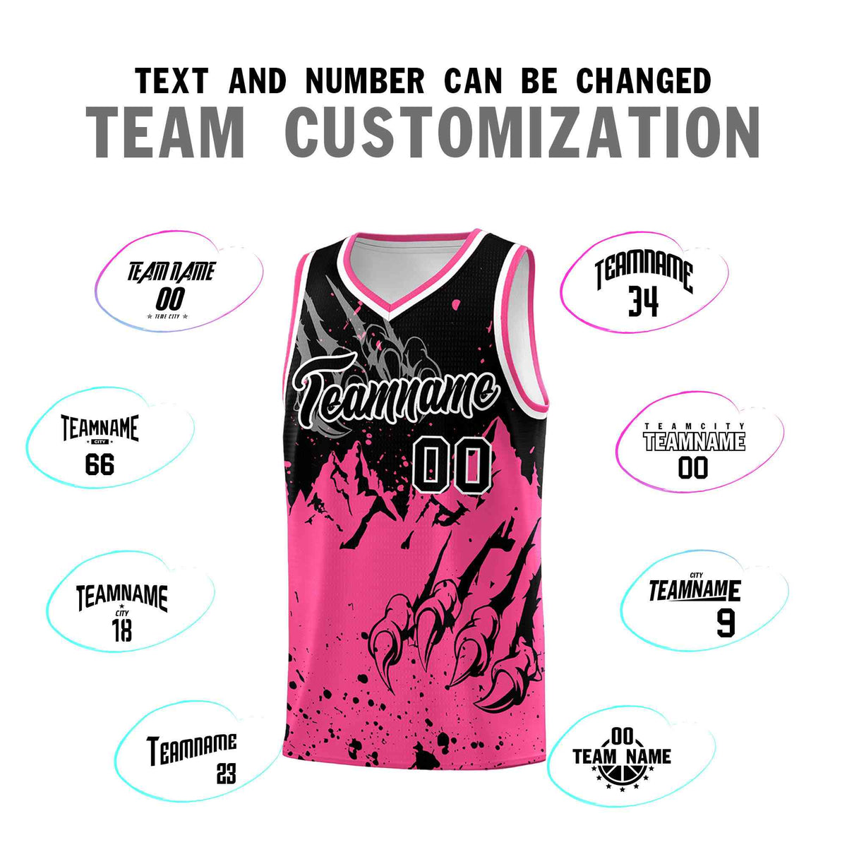 Custom Black Pink Snow Mountain Beast Pattern Sports Uniform Basketball Jersey