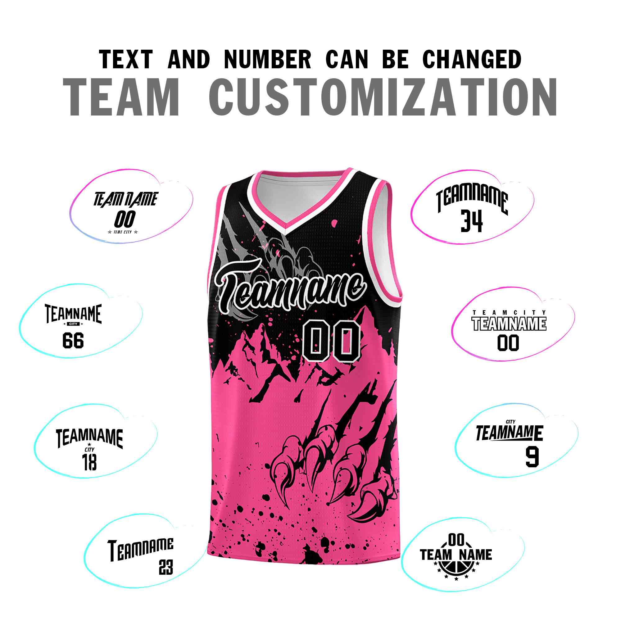 Custom Black Pink Snow Mountain Beast Pattern Sports Uniform Basketball Jersey