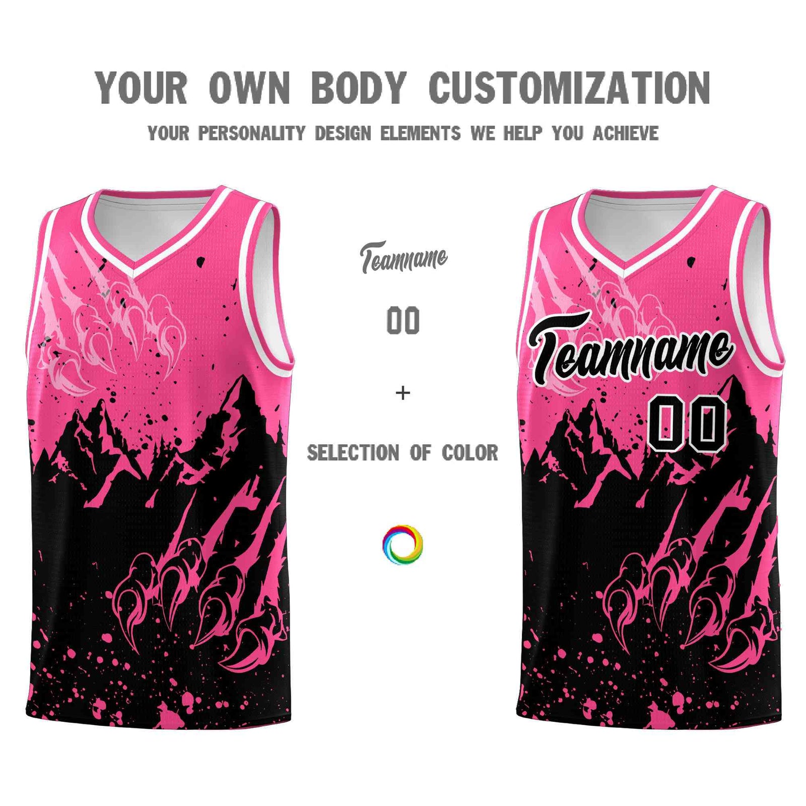 Custom Pink Black Snow Mountain Beast Pattern Sports Uniform Basketball Jersey