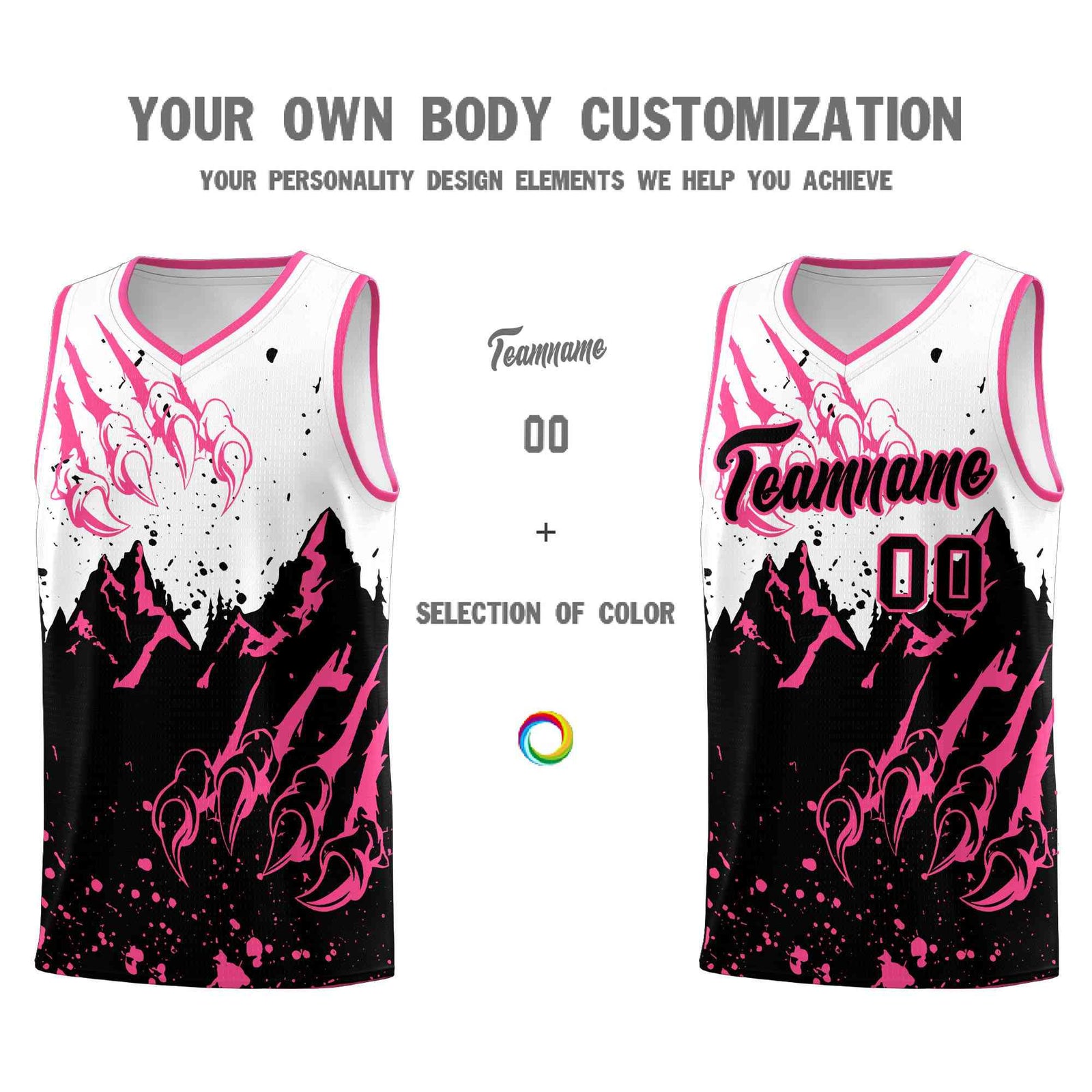 Custom White Pink Snow Mountain Beast Pattern Sports Uniform Basketball Jersey