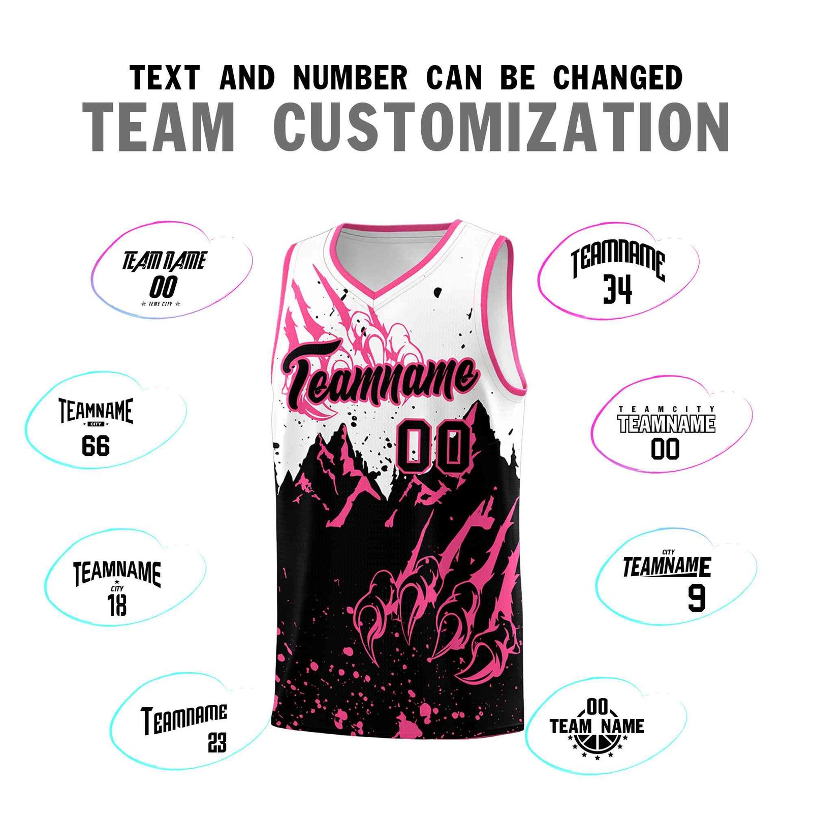 Custom White Pink Snow Mountain Beast Pattern Sports Uniform Basketball Jersey