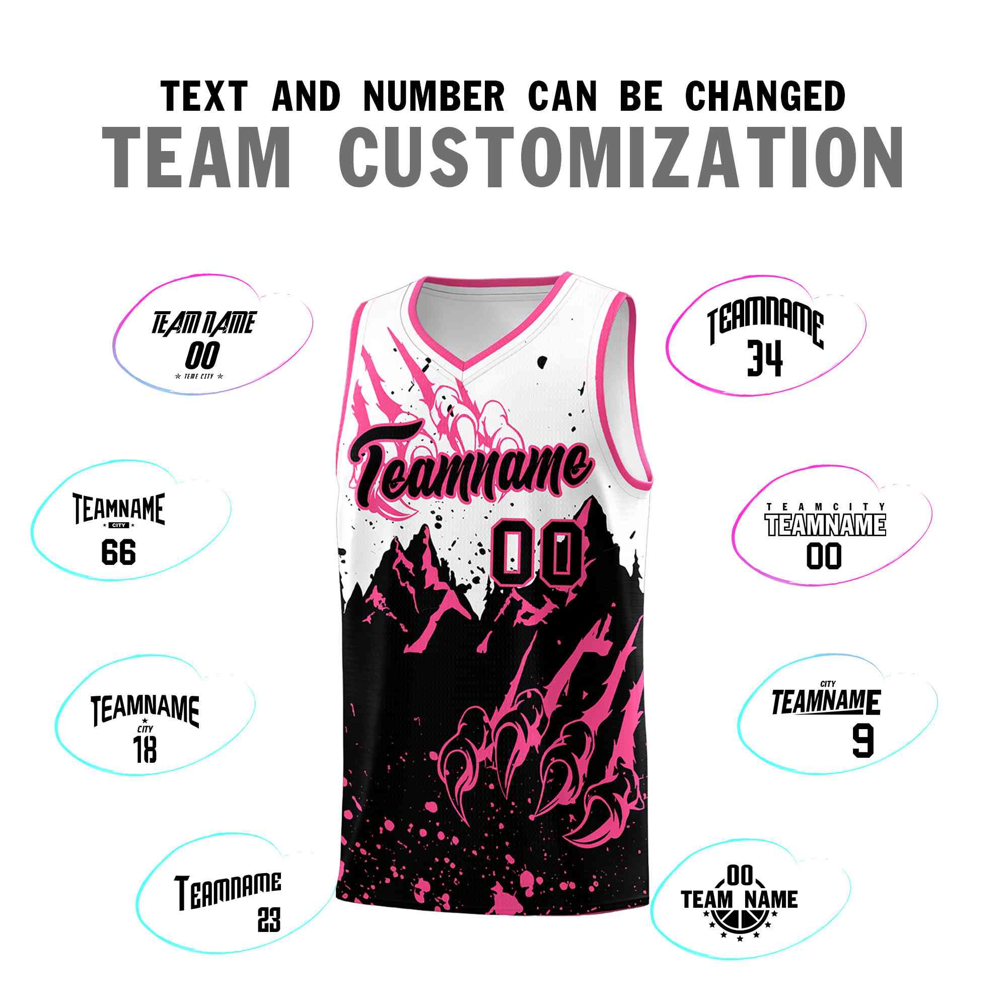 Custom White Pink Snow Mountain Beast Pattern Sports Uniform Basketball Jersey