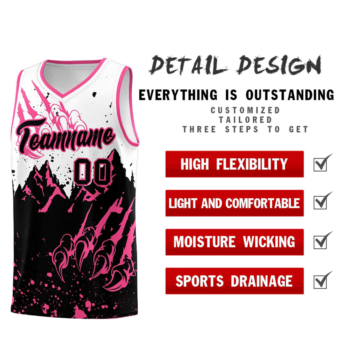 Custom White Pink Snow Mountain Beast Pattern Sports Uniform Basketball Jersey
