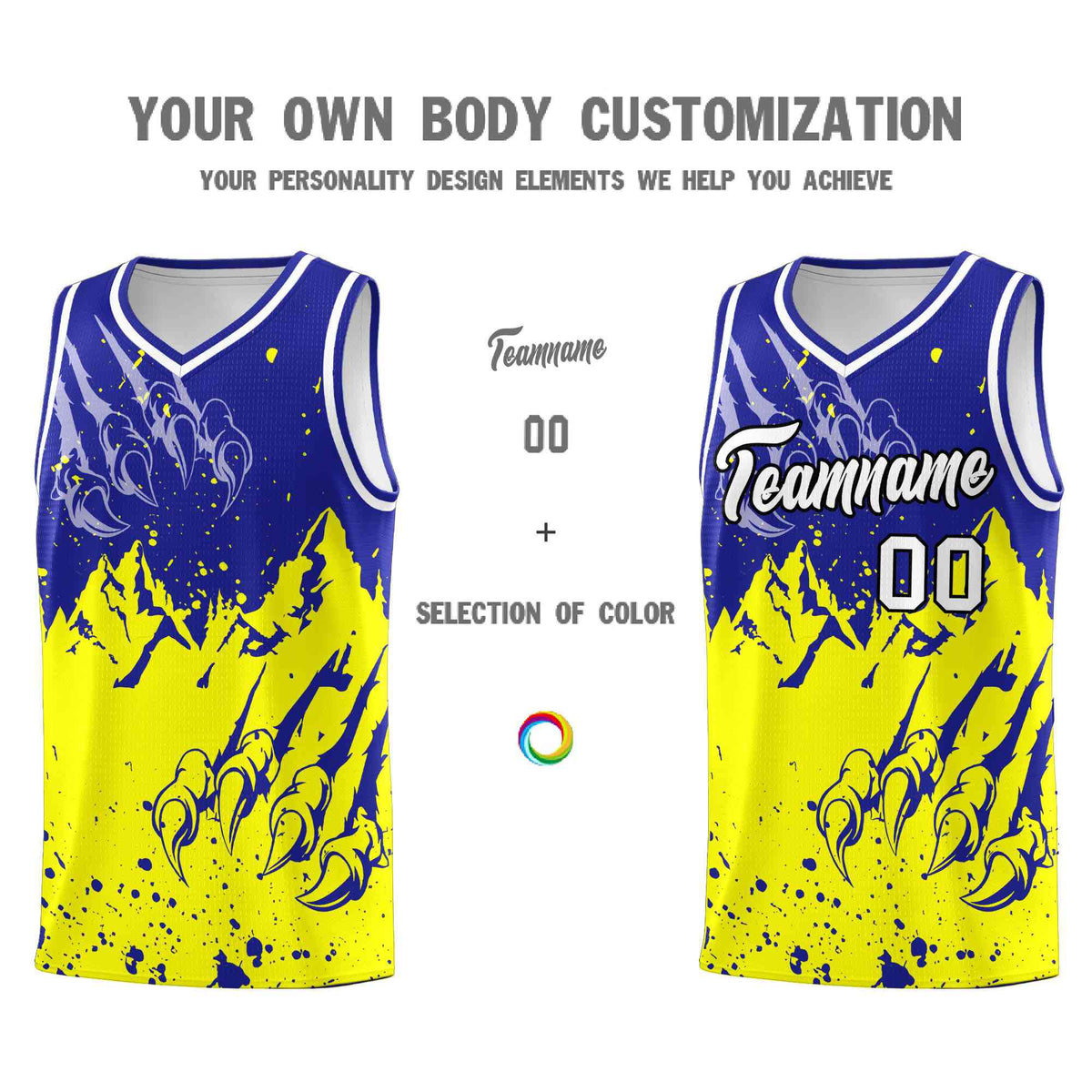 Custom Royal Fluorescent Yellow Snow Mountain Beast Pattern Sports Uniform Basketball Jersey