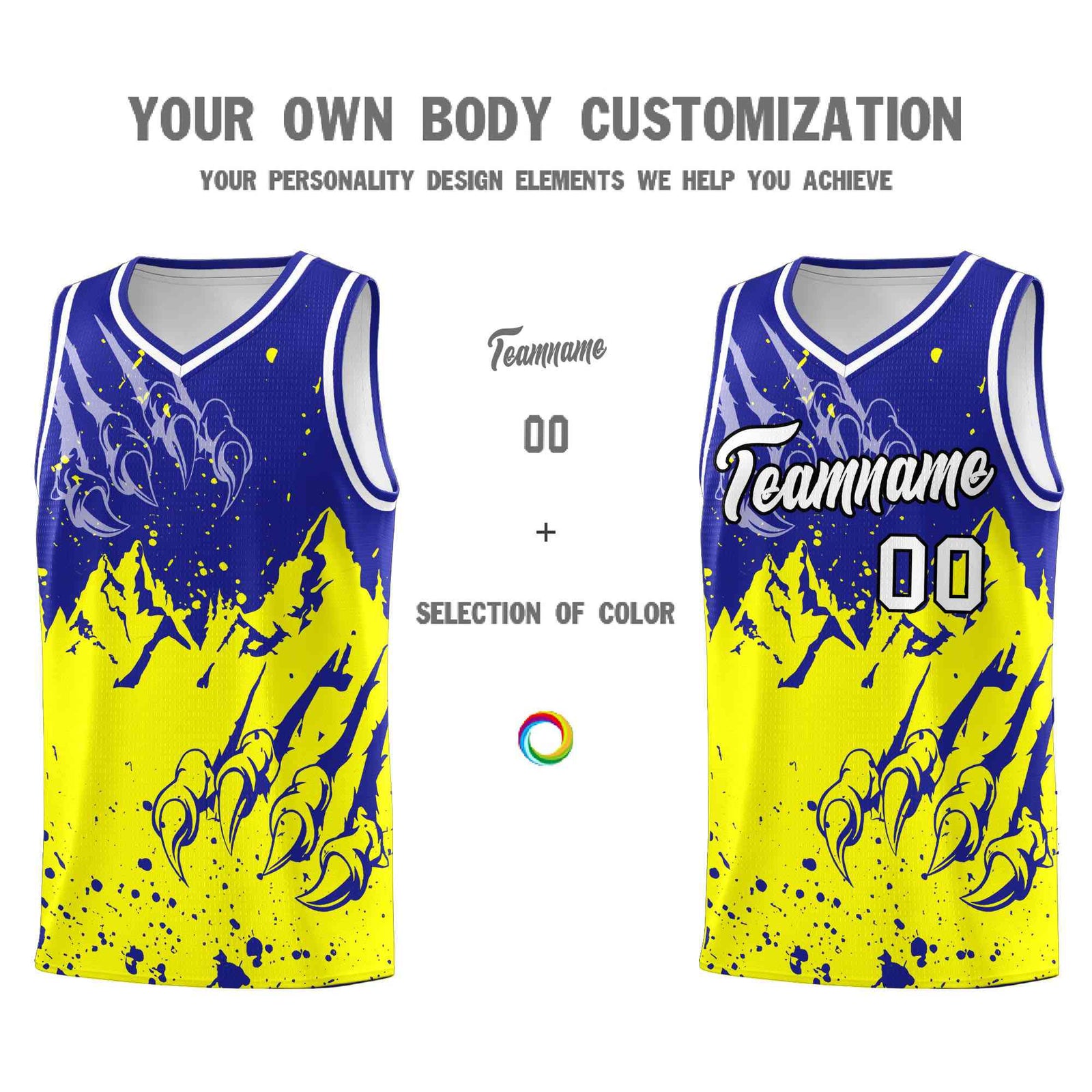 Custom Royal Fluorescent Yellow Snow Mountain Beast Pattern Sports Uniform Basketball Jersey