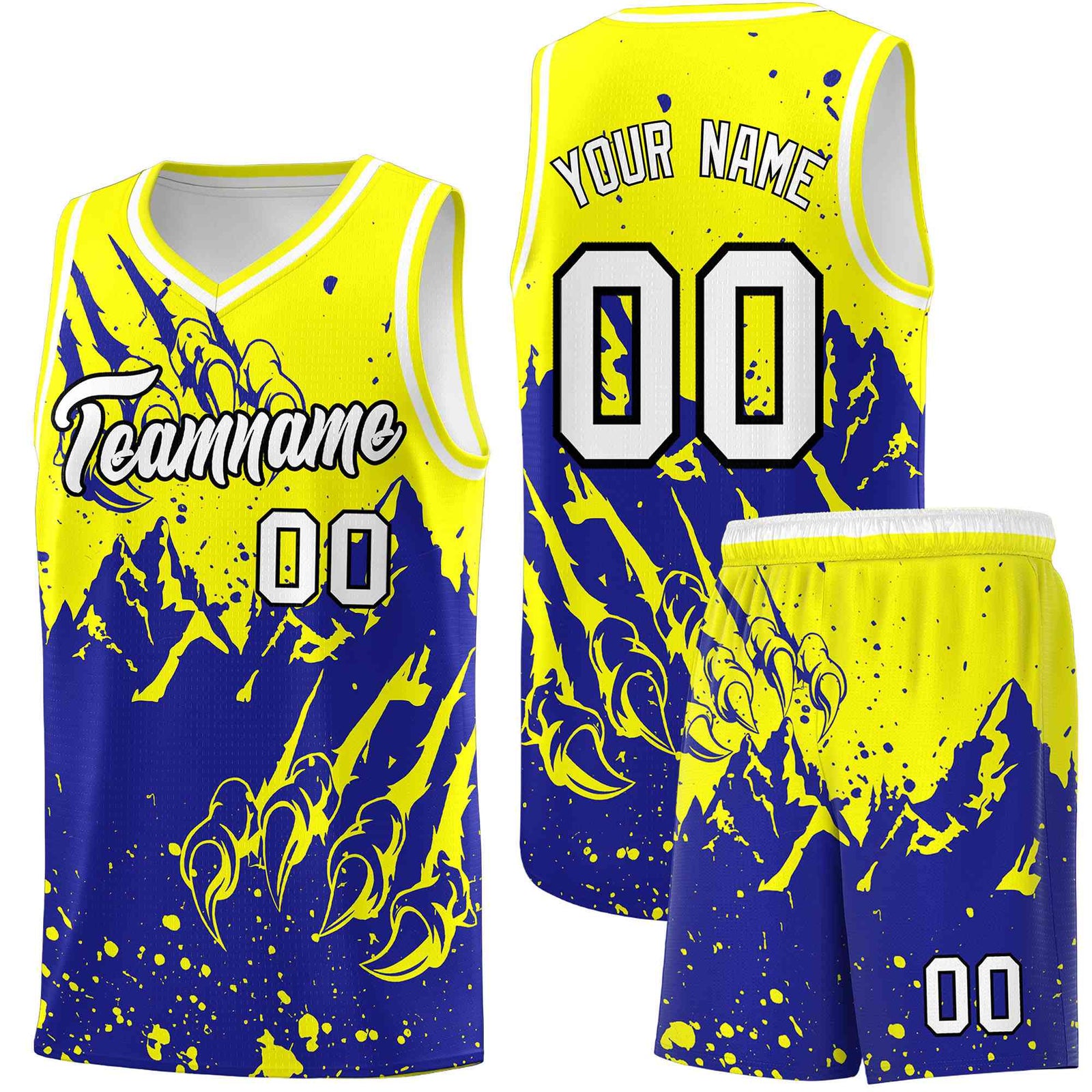 Custom Fluorescent Yellow Royal Snow Mountain Beast Pattern Sports Uniform Basketball Jersey