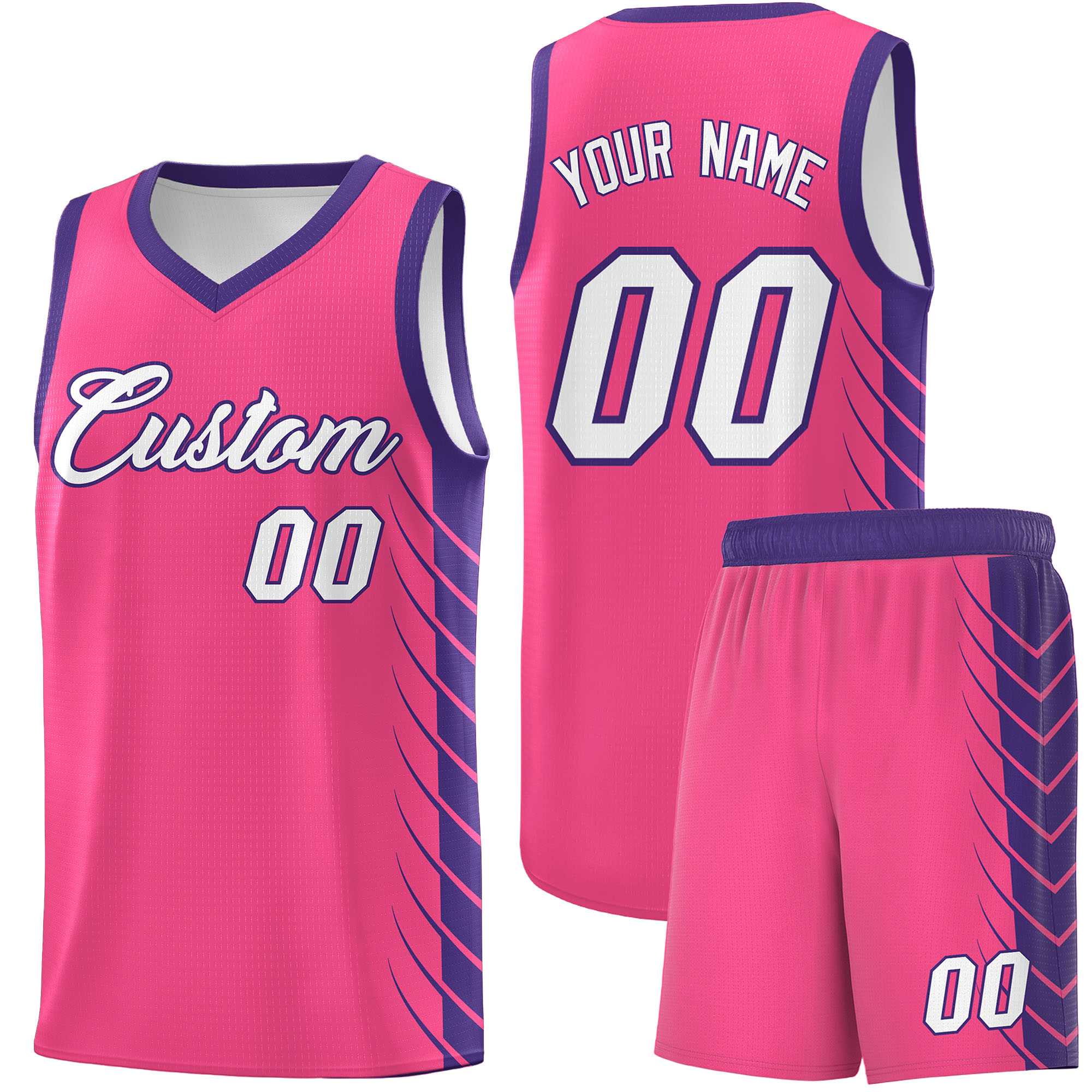 Custom Pink Purple Personalized Side Symmetrical Line Pattern Sports Uniform Basketball Jersey