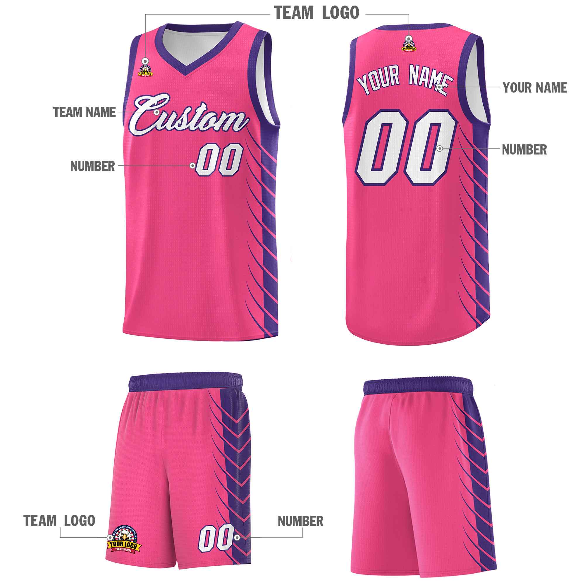 Custom Pink Purple Personalized Side Symmetrical Line Pattern Sports Uniform Basketball Jersey