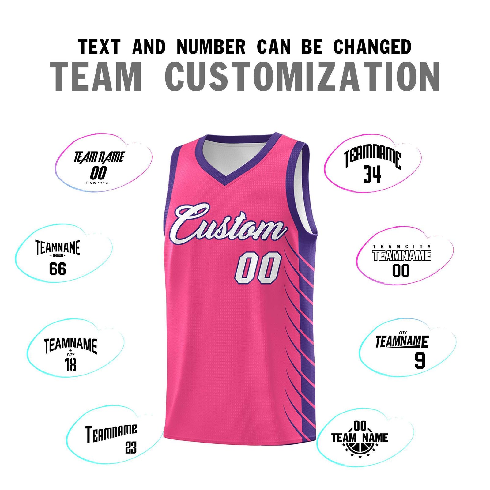 Custom Pink Purple Personalized Side Symmetrical Line Pattern Sports Uniform Basketball Jersey