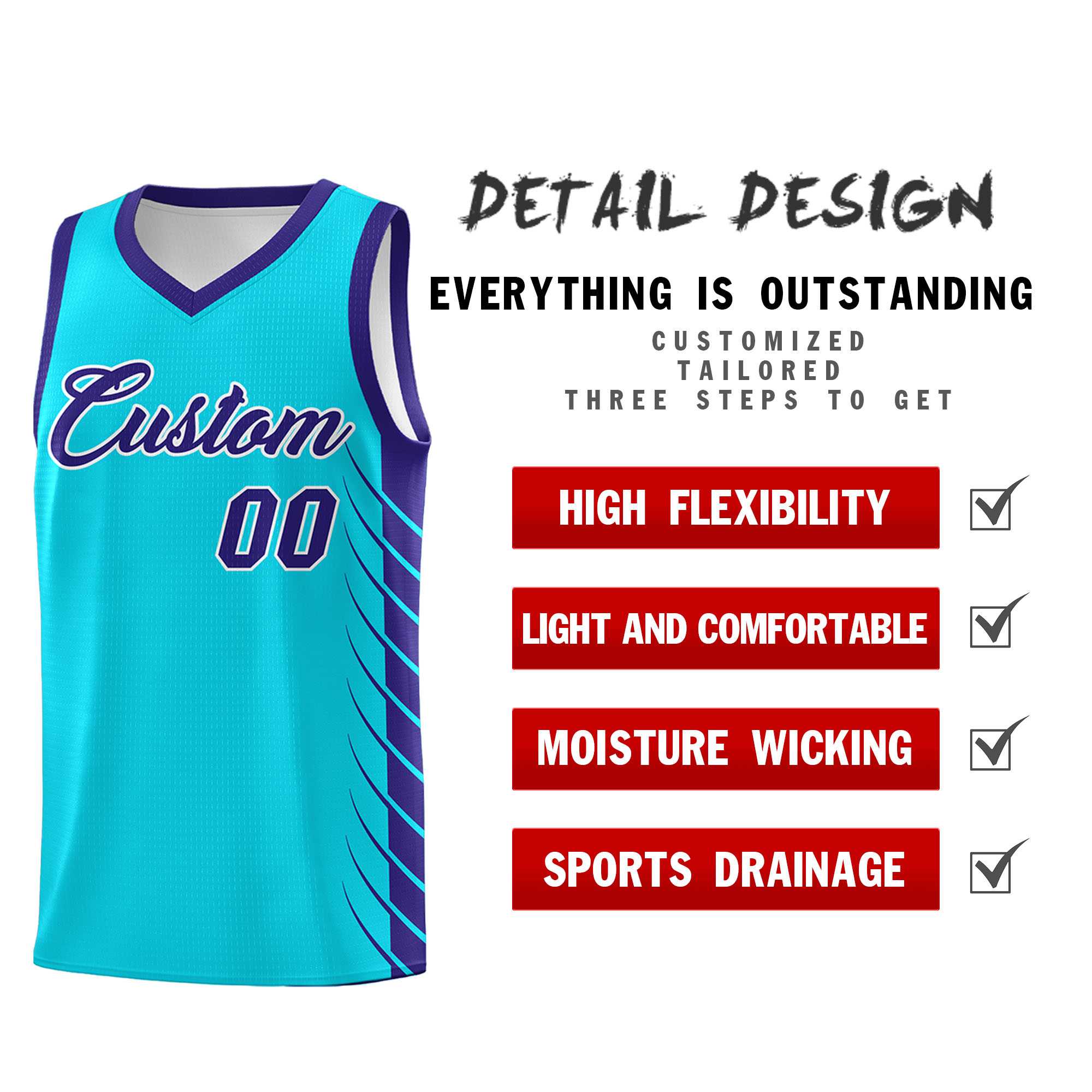 Custom Sky Blue Royal Personalized Side Symmetrical Line Pattern Sports Uniform Basketball Jersey