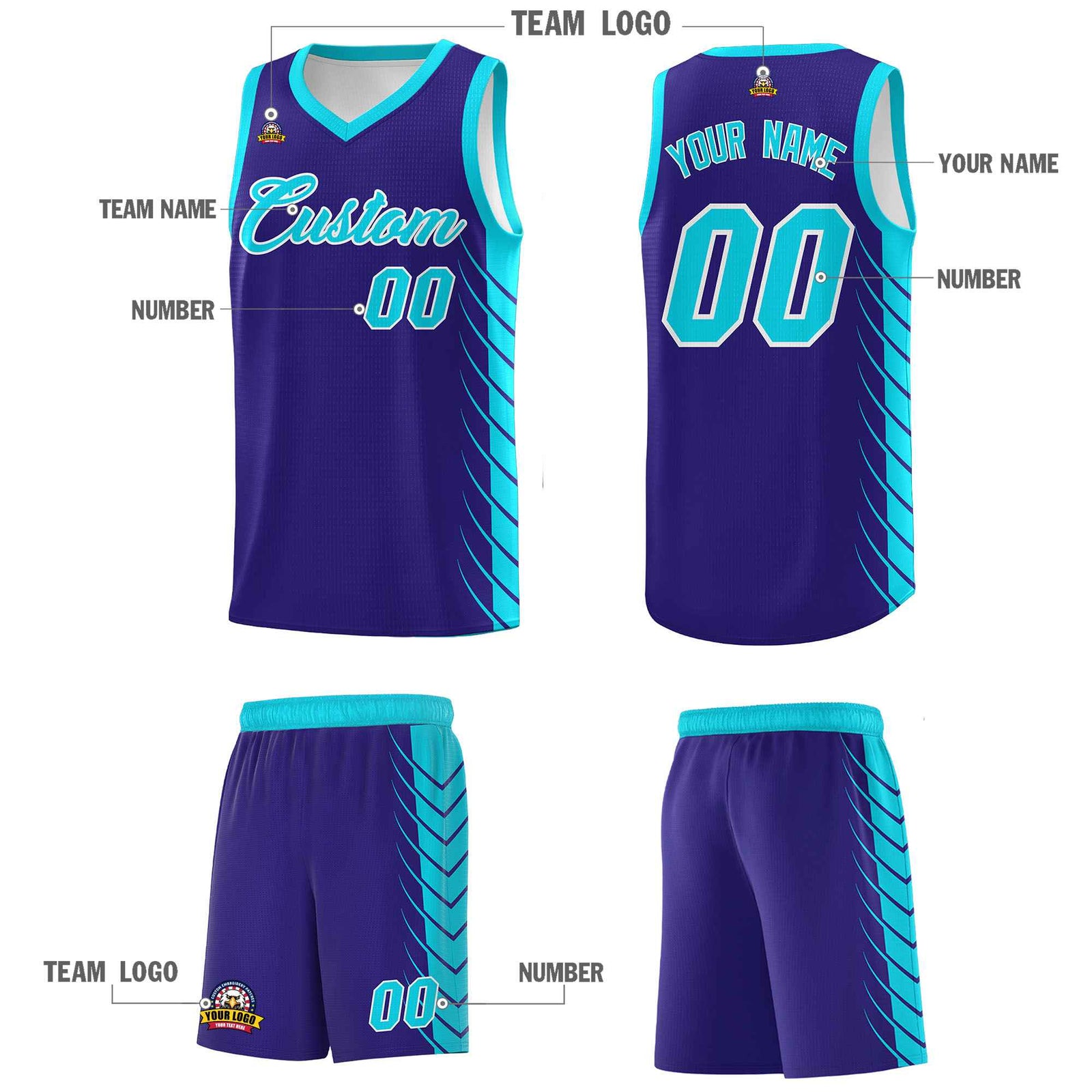 Custom Royal Sky Blue Personalized Side Symmetrical Line Pattern Sports Uniform Basketball Jersey