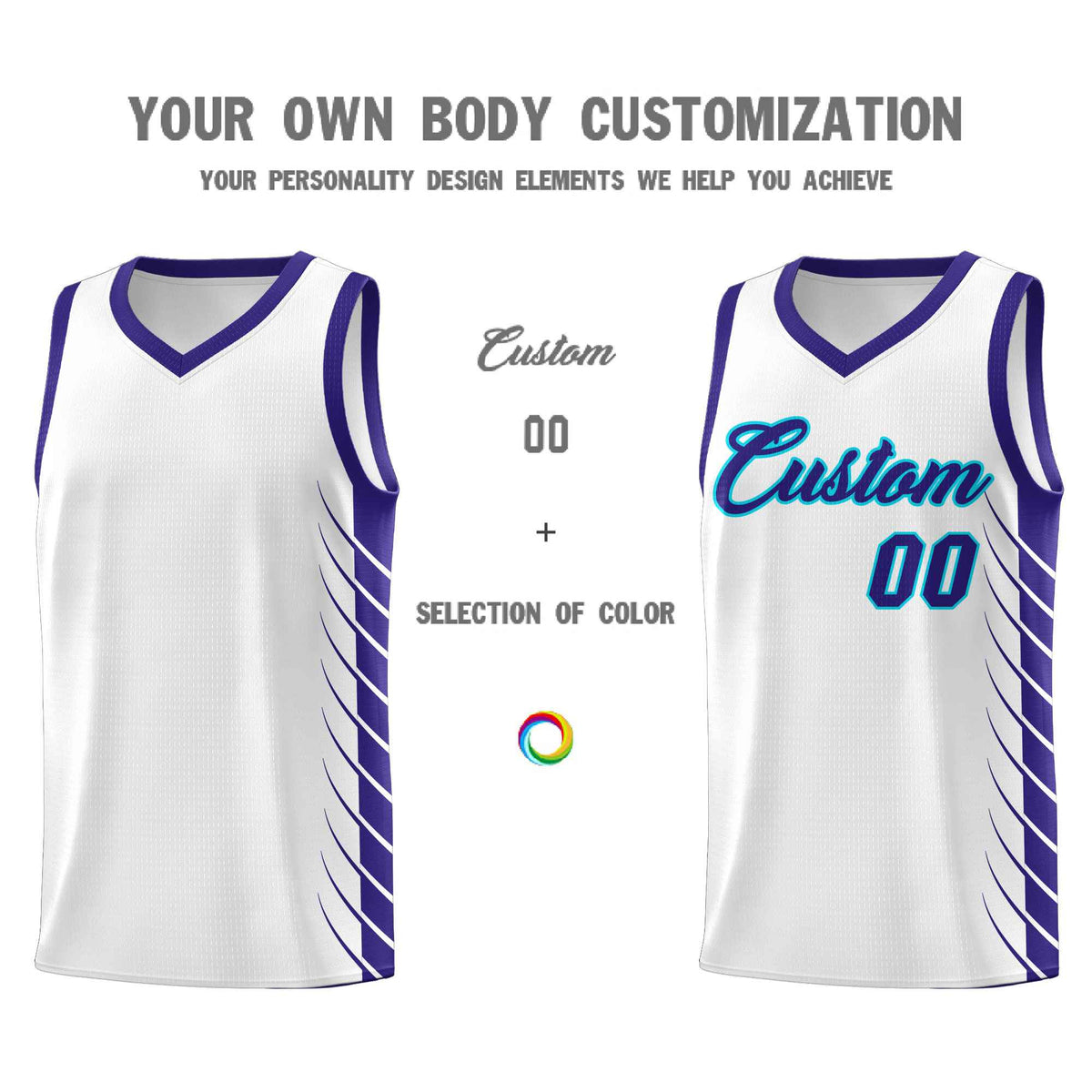 Custom White Royal Personalized Side Symmetrical Line Pattern Sports Uniform Basketball Jersey