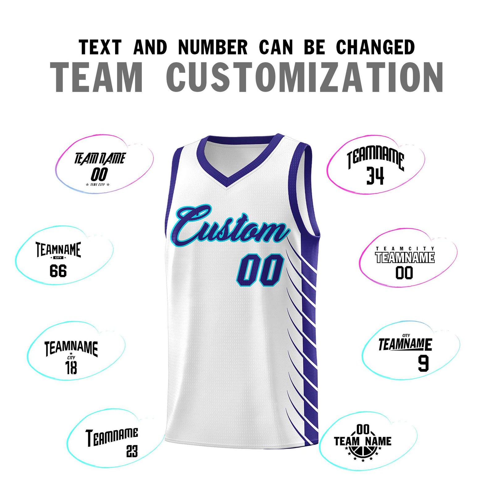 Custom White Royal Personalized Side Symmetrical Line Pattern Sports Uniform Basketball Jersey