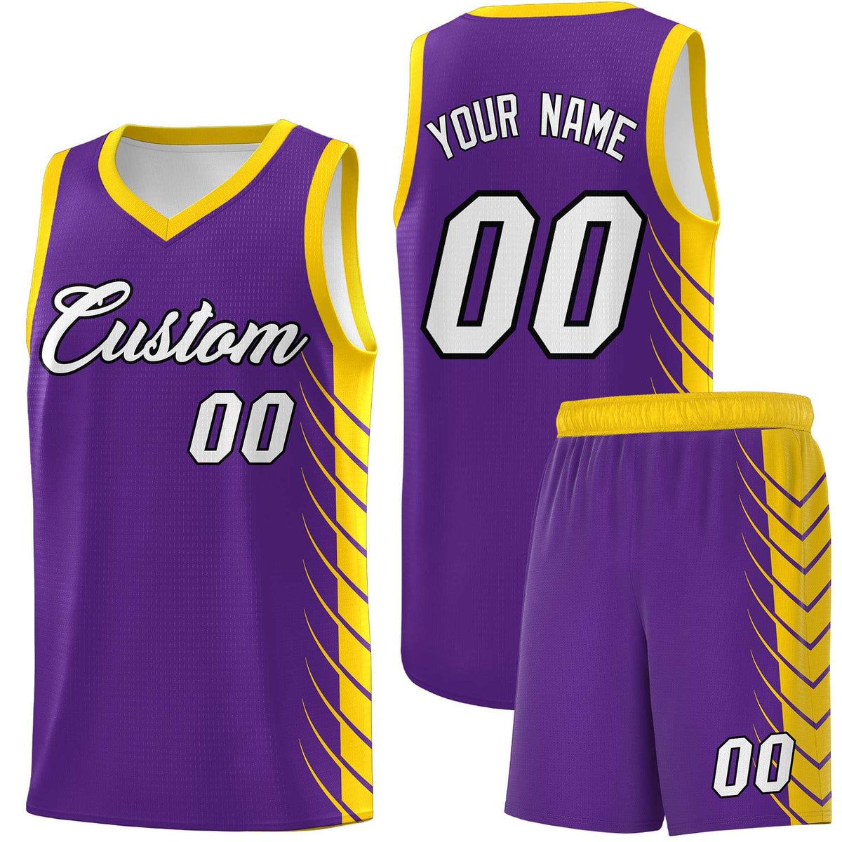 Custom Purple Gold Personalized Side Symmetrical Line Pattern Sports Uniform Basketball Jersey