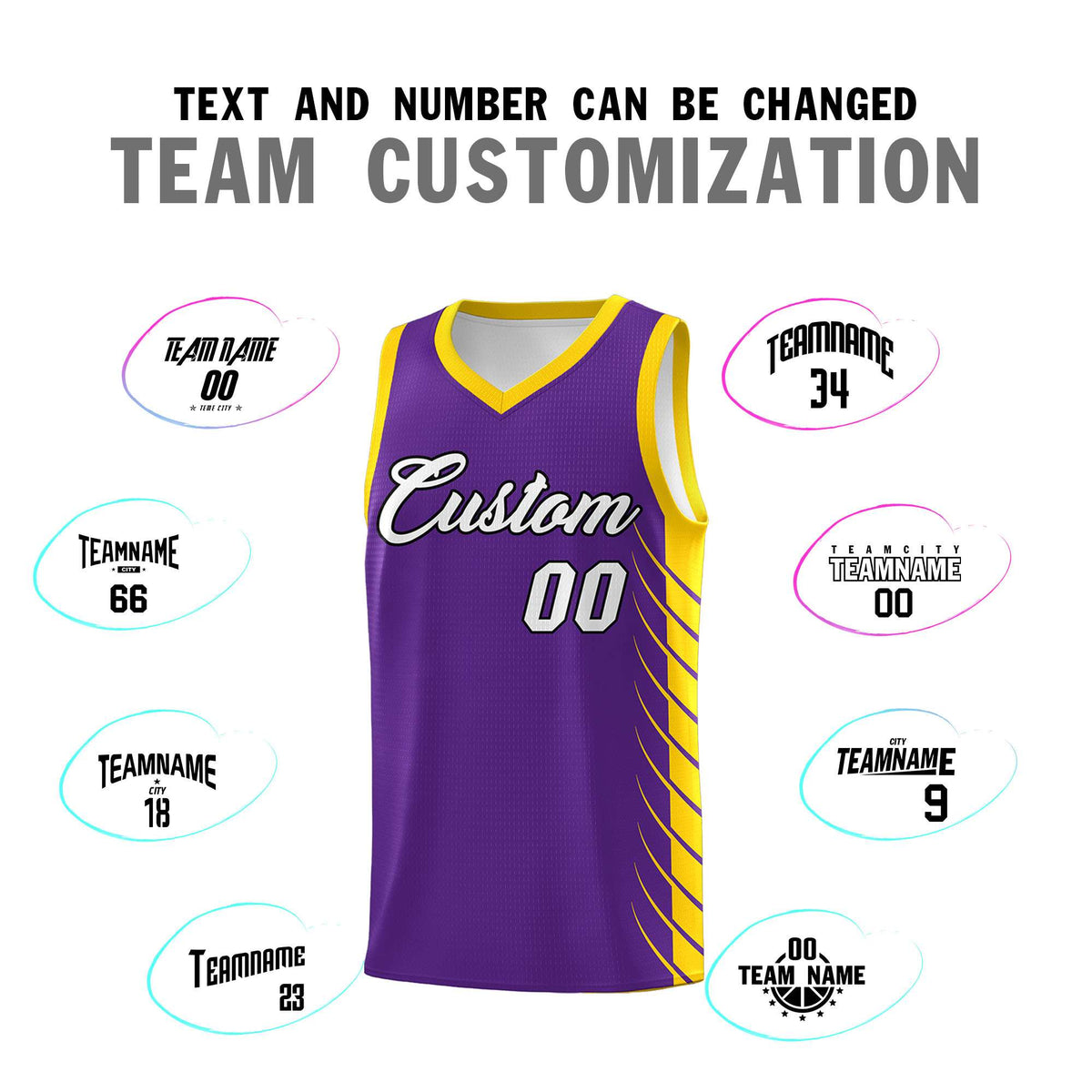 Custom Purple Gold Personalized Side Symmetrical Line Pattern Sports Uniform Basketball Jersey