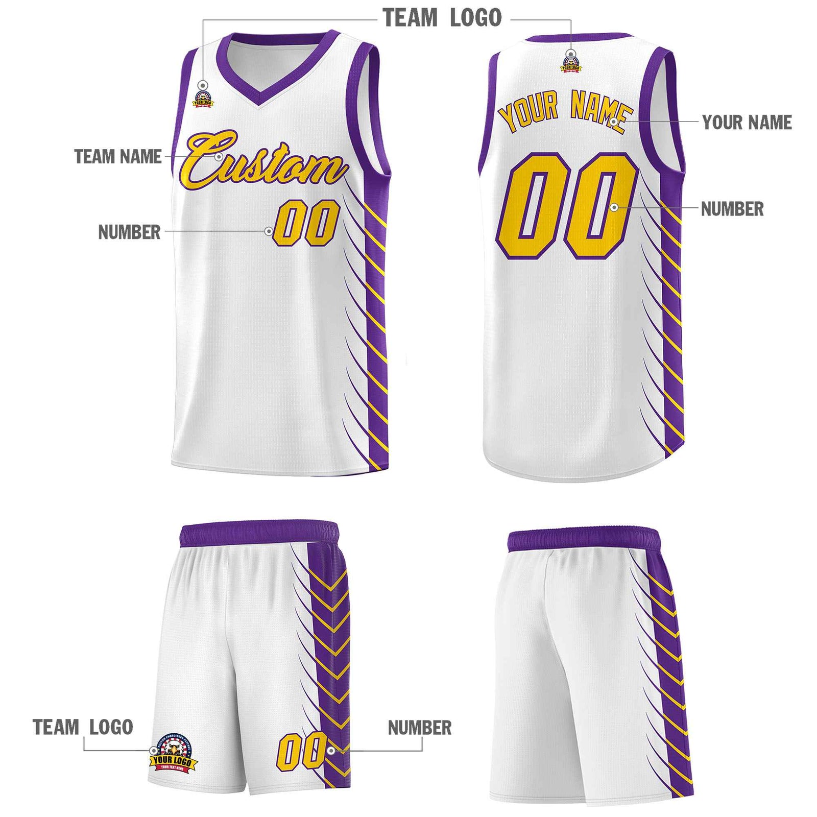 Custom White Purple Personalized Side Symmetrical Line Pattern Sports Uniform Basketball Jersey