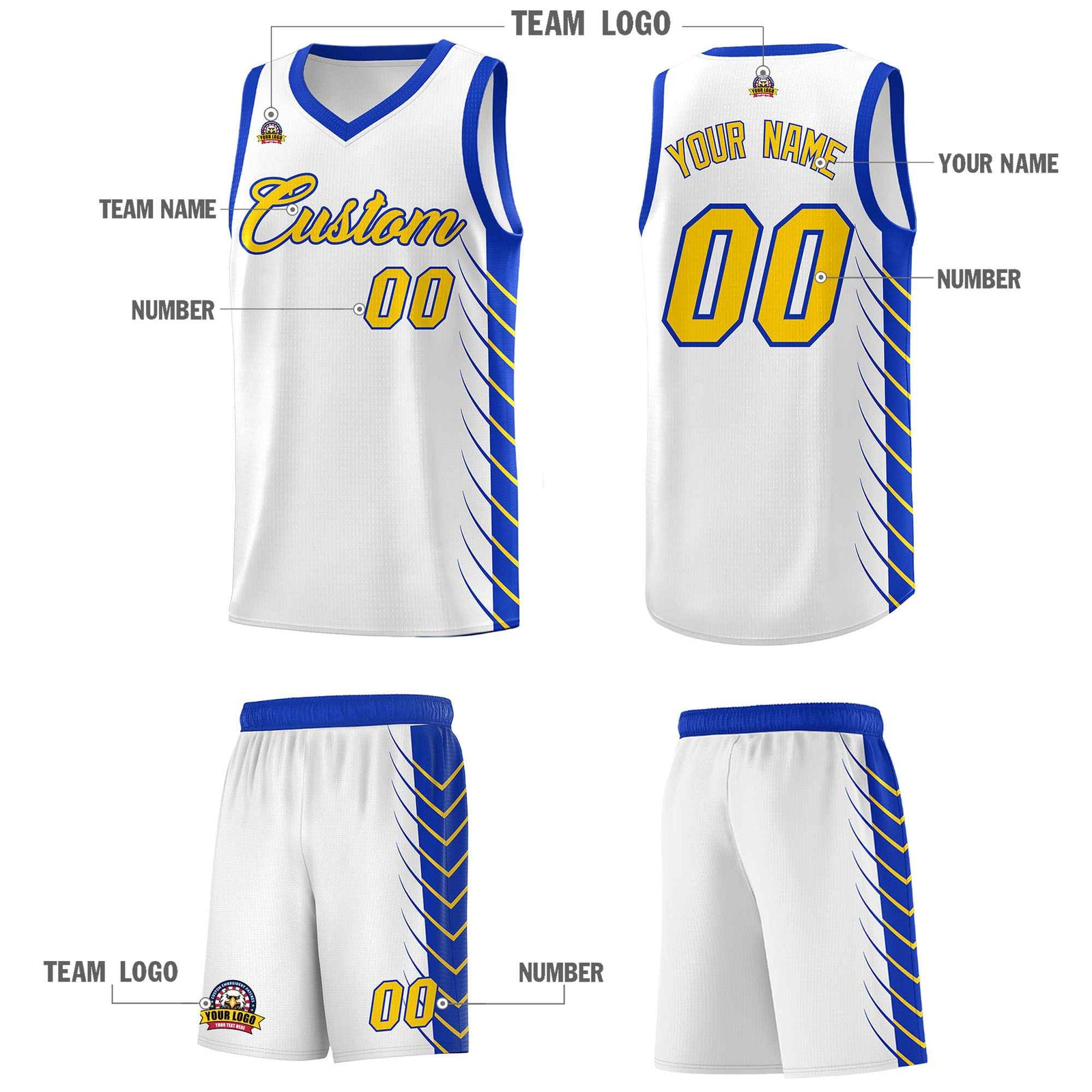Custom White Royal Personalized Side Symmetrical Line Pattern Sports Uniform Basketball Jersey