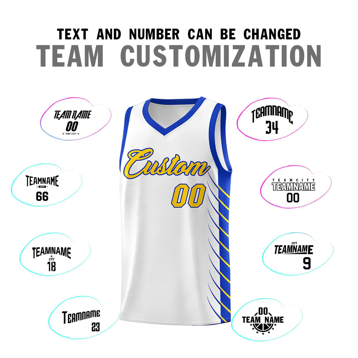 Custom White Royal Personalized Side Symmetrical Line Pattern Sports Uniform Basketball Jersey