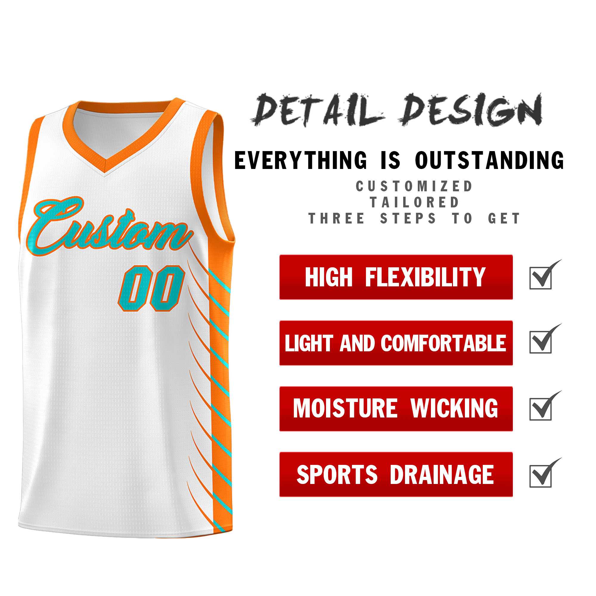 Custom White Sky Blue Personalized Side Symmetrical Line Pattern Sports Uniform Basketball Jersey