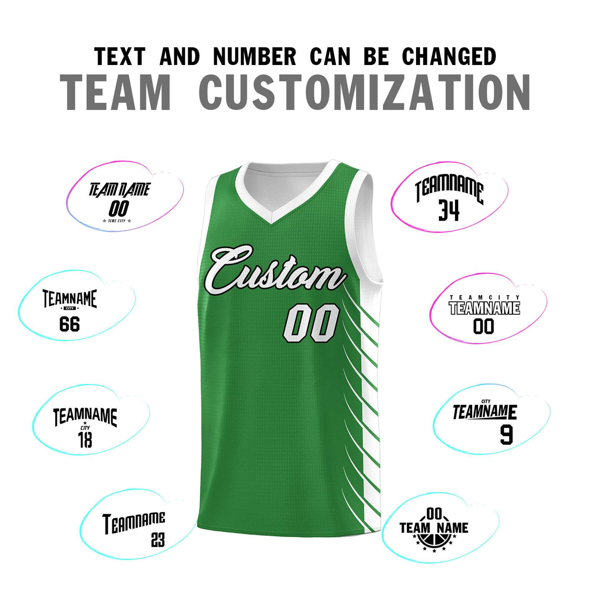 Custom Kelly Green White Personalized Side Symmetrical Line Pattern Sports Uniform Basketball Jersey