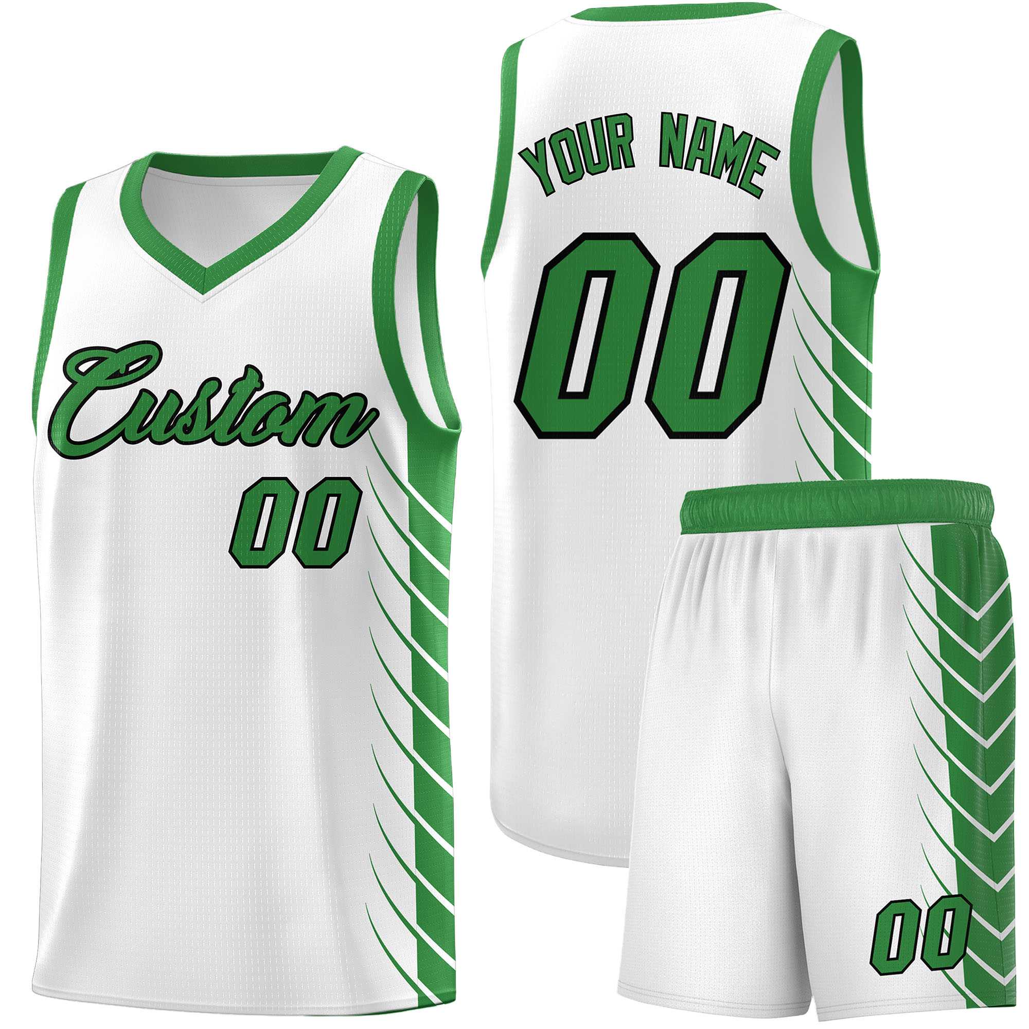 Custom White Kelly Green Personalized Side Symmetrical Line Pattern Sports Uniform Basketball Jersey