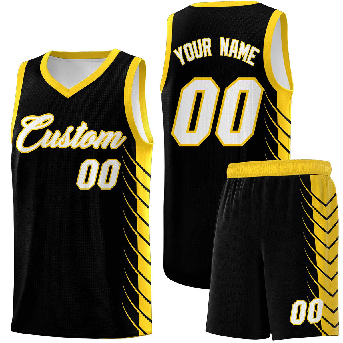Custom Black Gold Personalized Side Symmetrical Line Pattern Sports Uniform Basketball Jersey