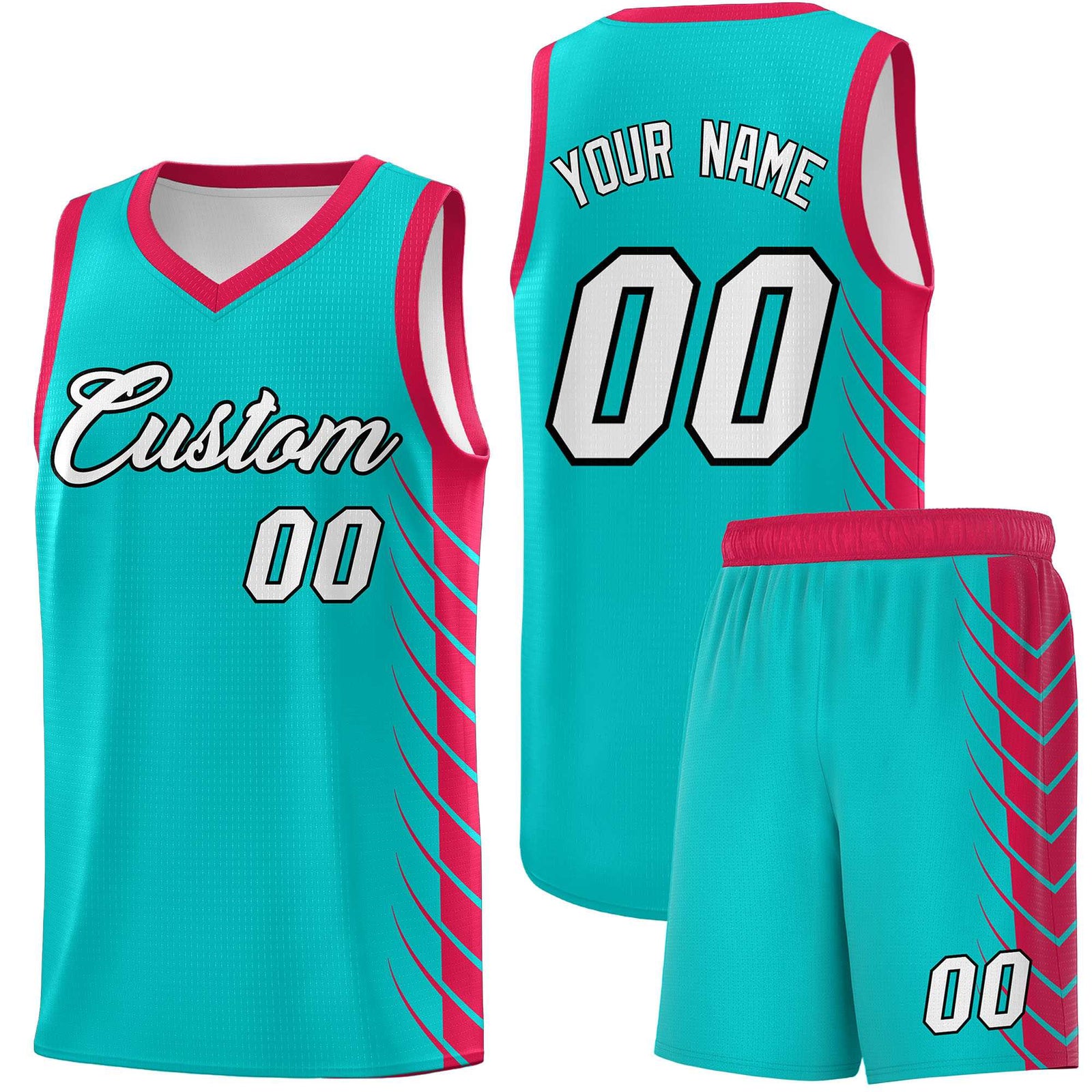 Custom Aqua Red Personalized Side Symmetrical Line Pattern Sports Uniform Basketball Jersey