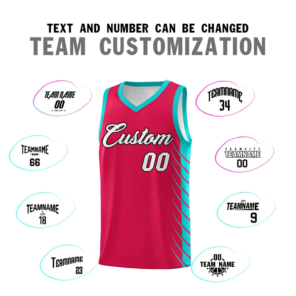 Custom Red Aqua Personalized Side Symmetrical Line Pattern Sports Uniform Basketball Jersey