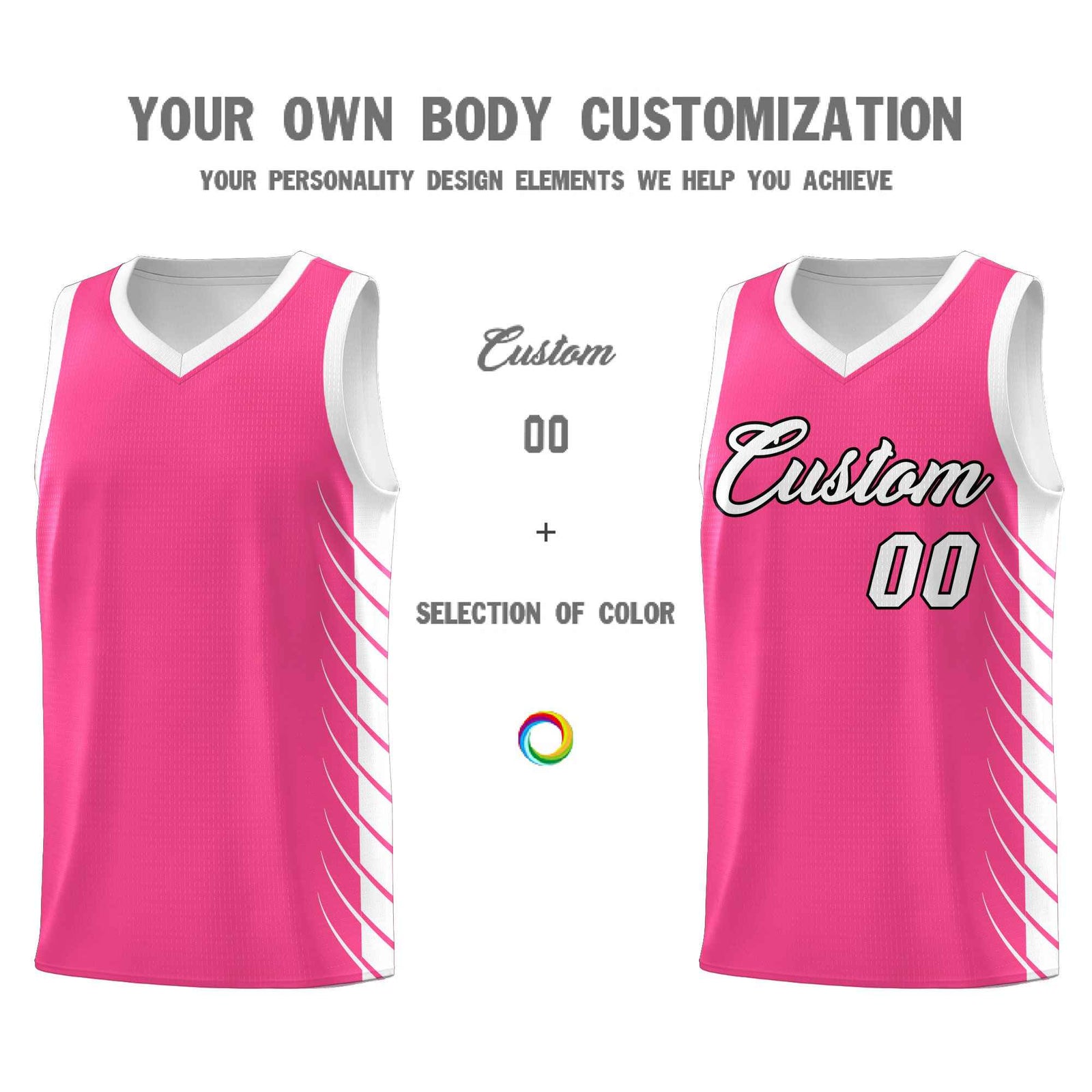 Custom Pink White Personalized Side Symmetrical Line Pattern Sports Uniform Basketball Jersey