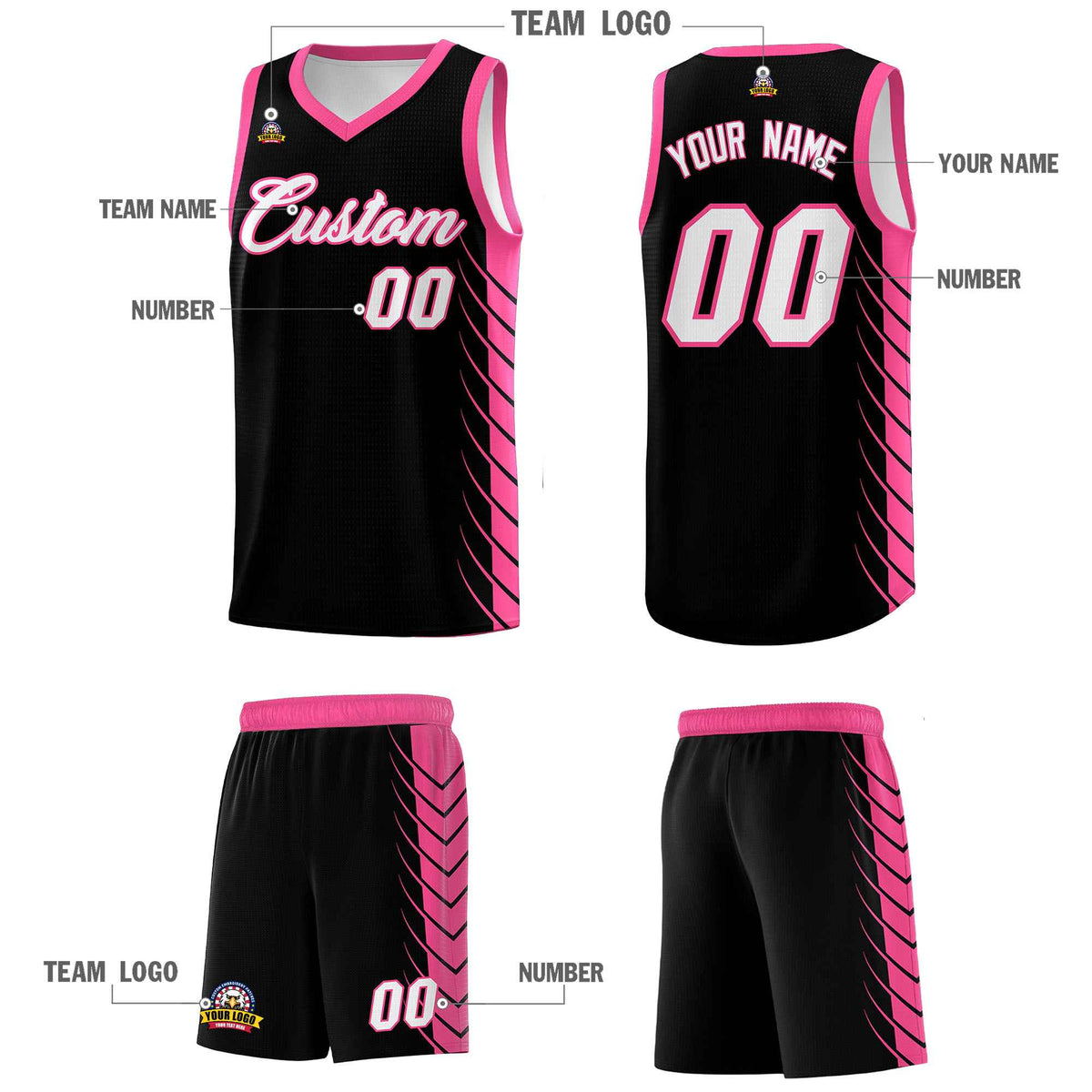 Custom Black Pink Personalized Side Symmetrical Line Pattern Sports Uniform Basketball Jersey