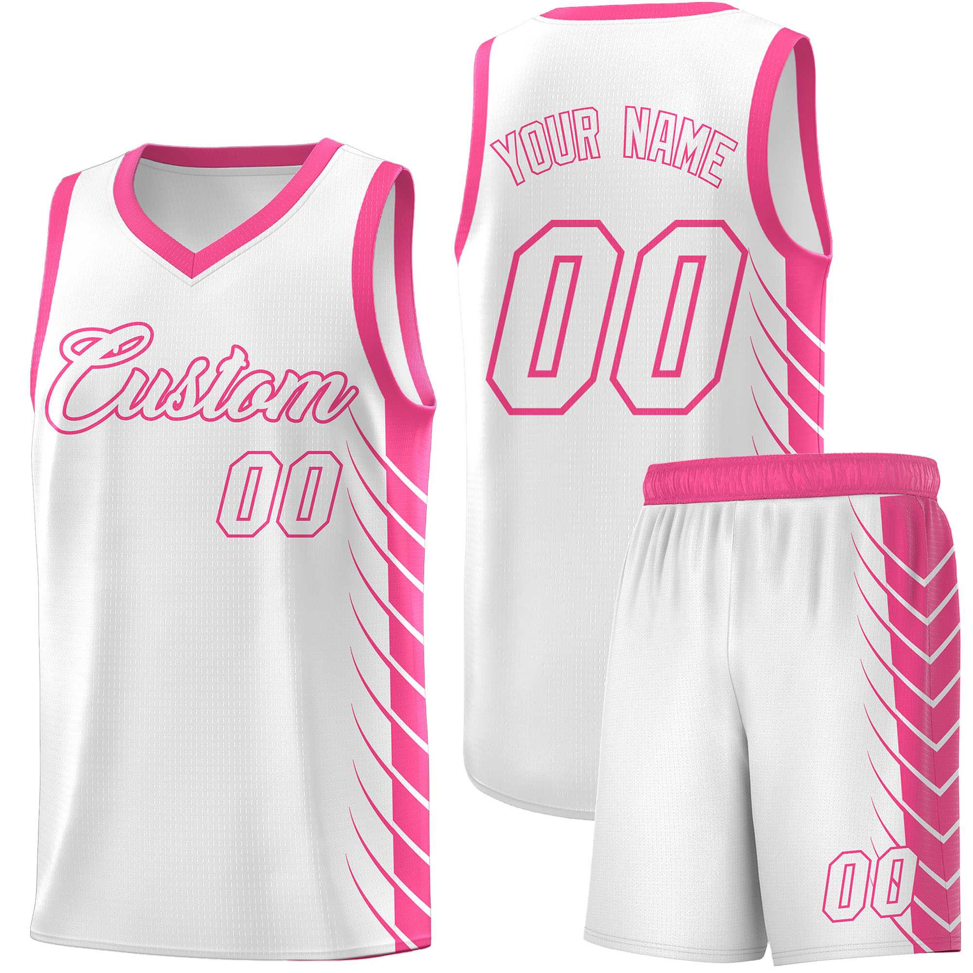 Custom White Pink Personalized Side Symmetrical Line Pattern Sports Uniform Basketball Jersey