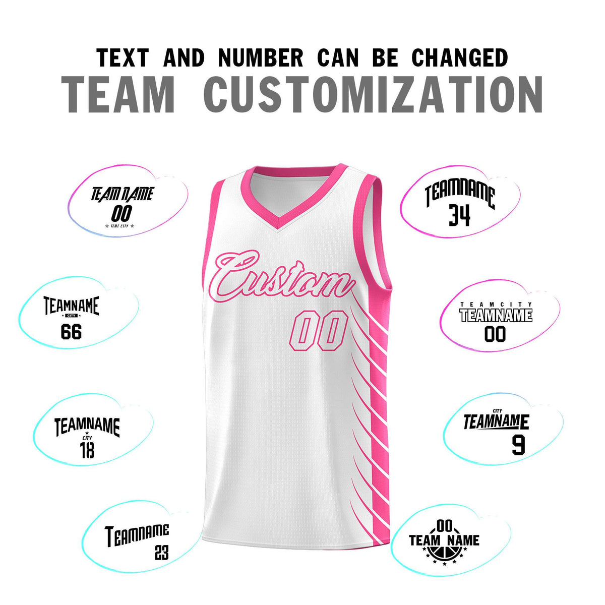 Custom White Pink Personalized Side Symmetrical Line Pattern Sports Uniform Basketball Jersey