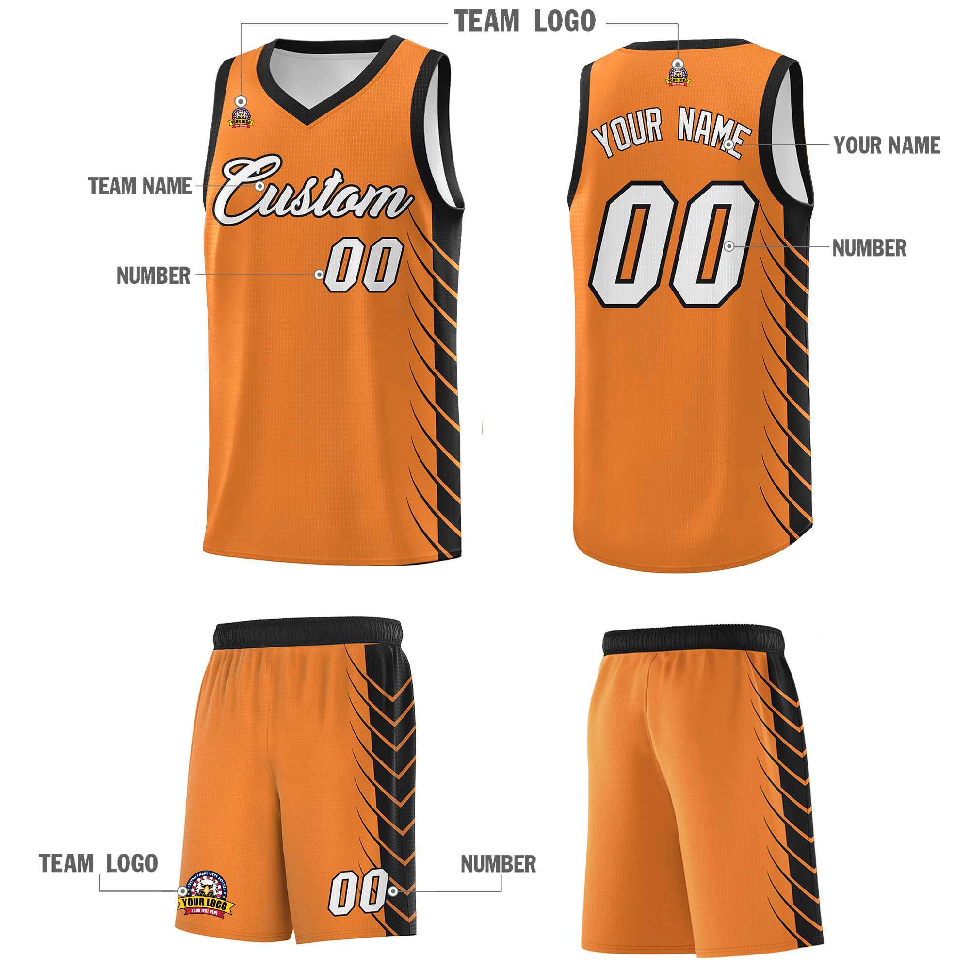 Custom Gold Orange Black Personalized Side Symmetrical Line Pattern Sports Uniform Basketball Jersey
