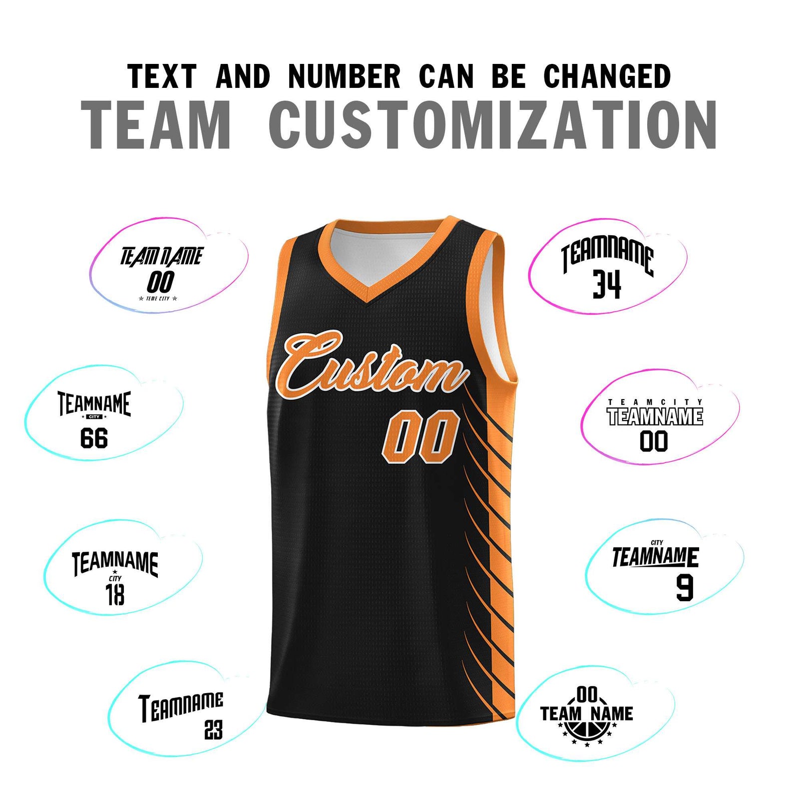 Custom Black Gold Orange Personalized Side Symmetrical Line Pattern Sports Uniform Basketball Jersey
