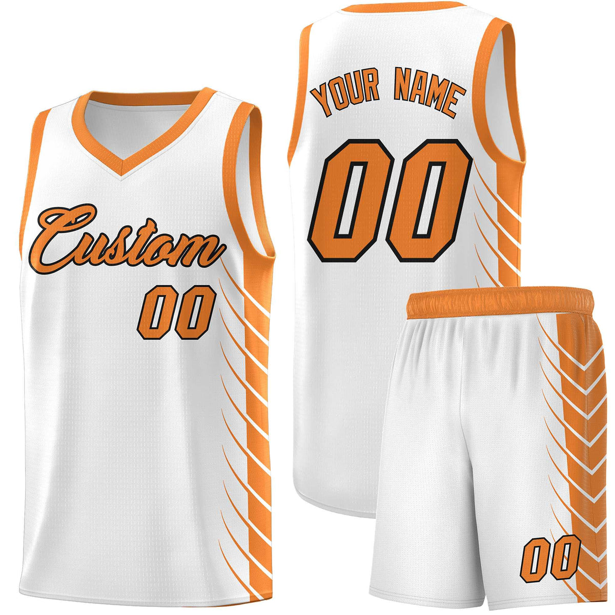 Custom White Gold Orange Personalized Side Symmetrical Line Pattern Sports Uniform Basketball Jersey