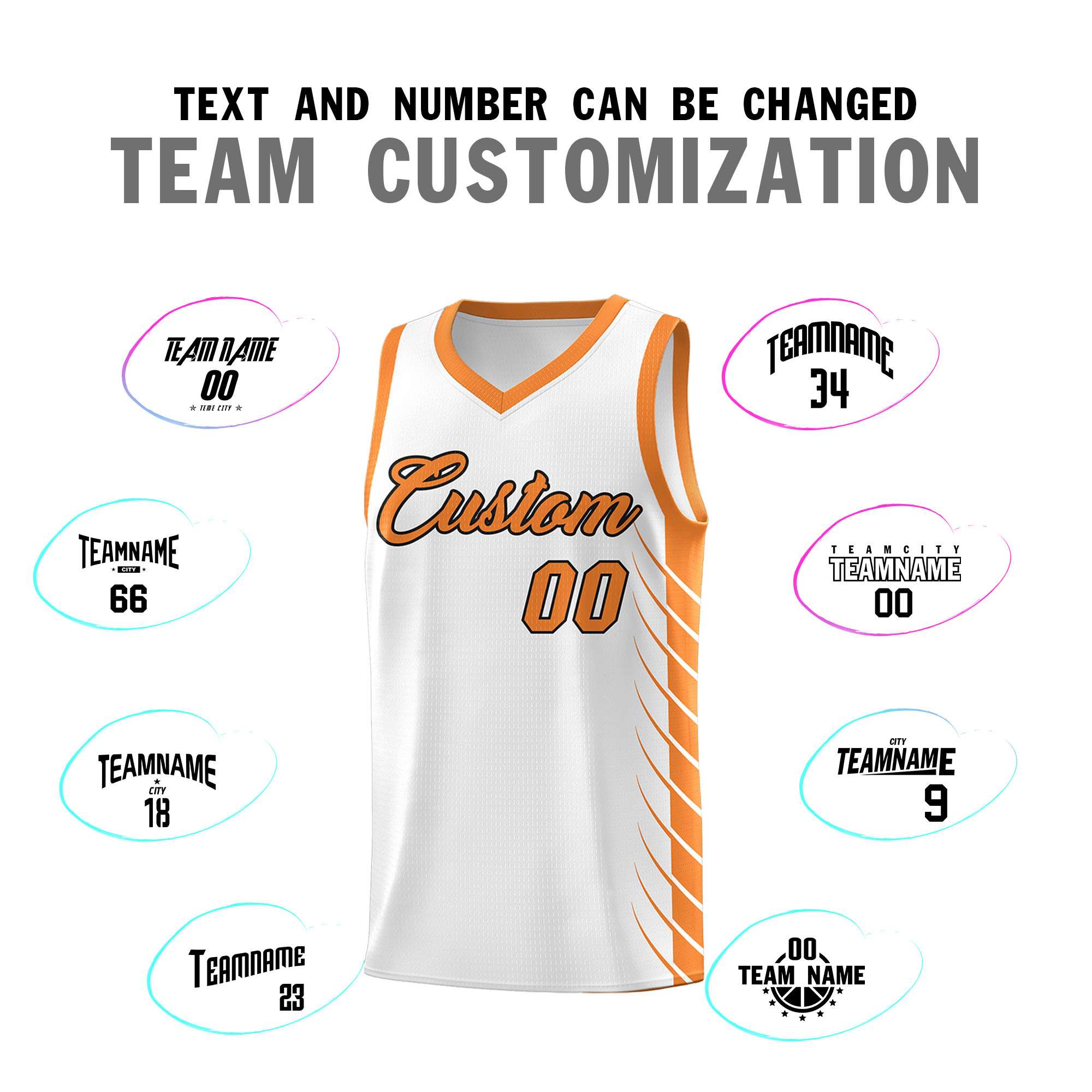 Custom White Gold Orange Personalized Side Symmetrical Line Pattern Sports Uniform Basketball Jersey