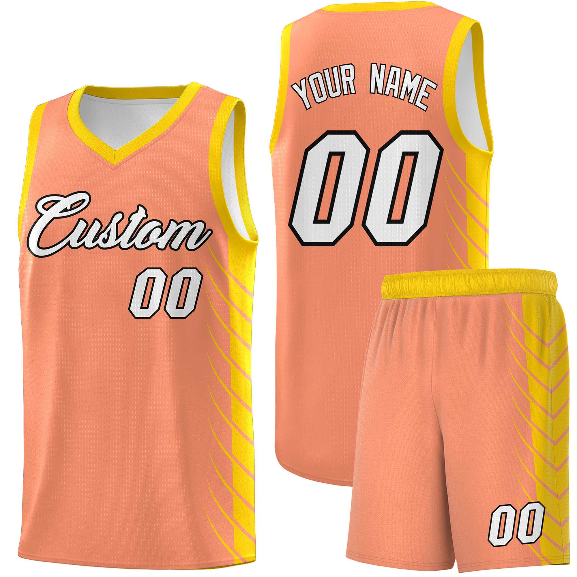 Custom Light Orange Gold Personalized Side Symmetrical Line Pattern Sports Uniform Basketball Jersey