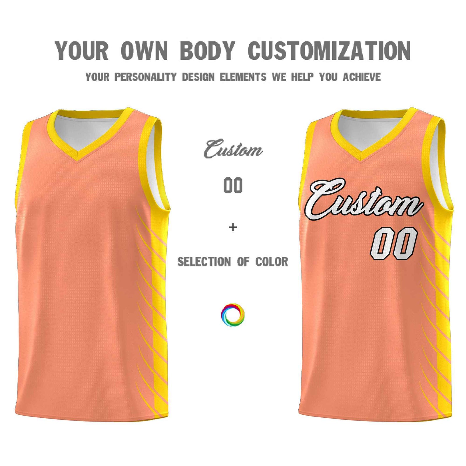 Custom Light Orange Gold Personalized Side Symmetrical Line Pattern Sports Uniform Basketball Jersey