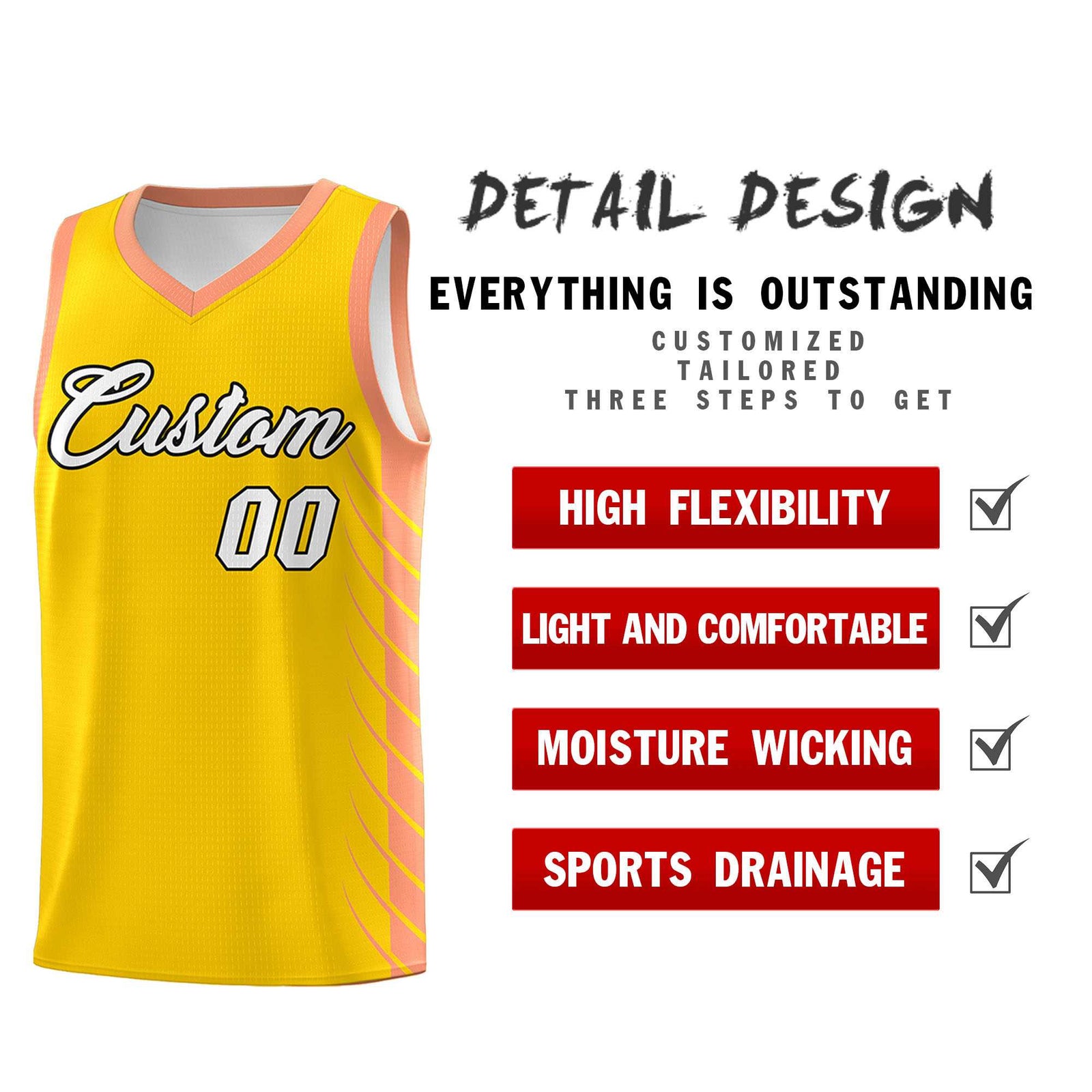 Custom Gold Light Orange Personalized Side Symmetrical Line Pattern Sports Uniform Basketball Jersey