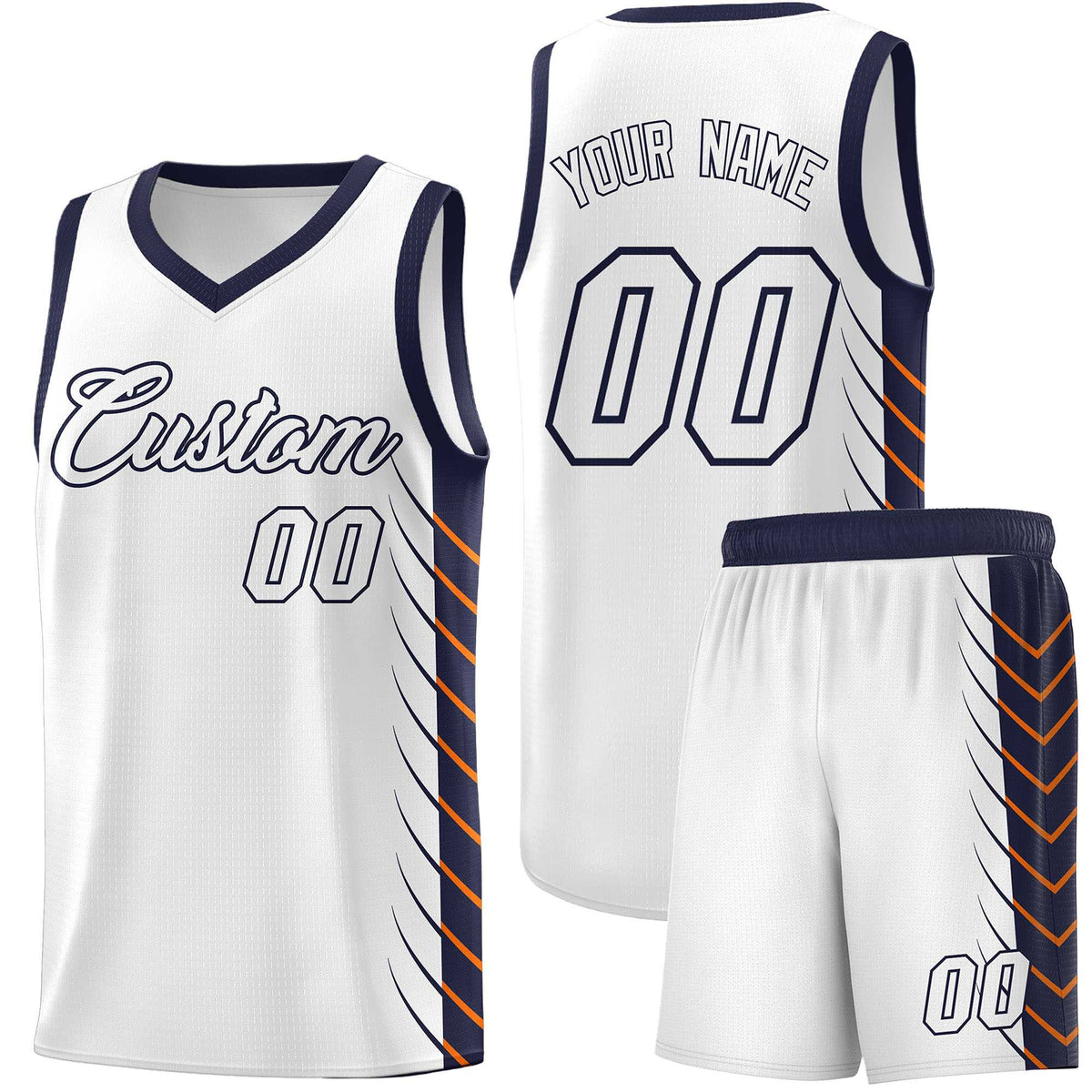 Custom White Navy Personalized Side Symmetrical Line Pattern Sports Uniform Basketball Jersey