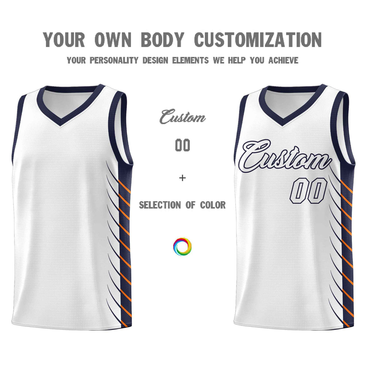 Custom White Navy Personalized Side Symmetrical Line Pattern Sports Uniform Basketball Jersey