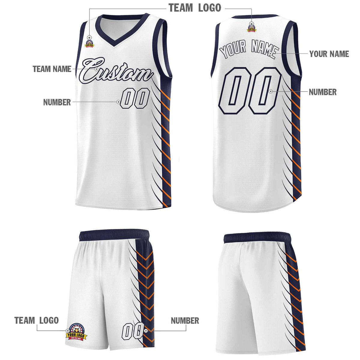 Custom White Navy Personalized Side Symmetrical Line Pattern Sports Uniform Basketball Jersey