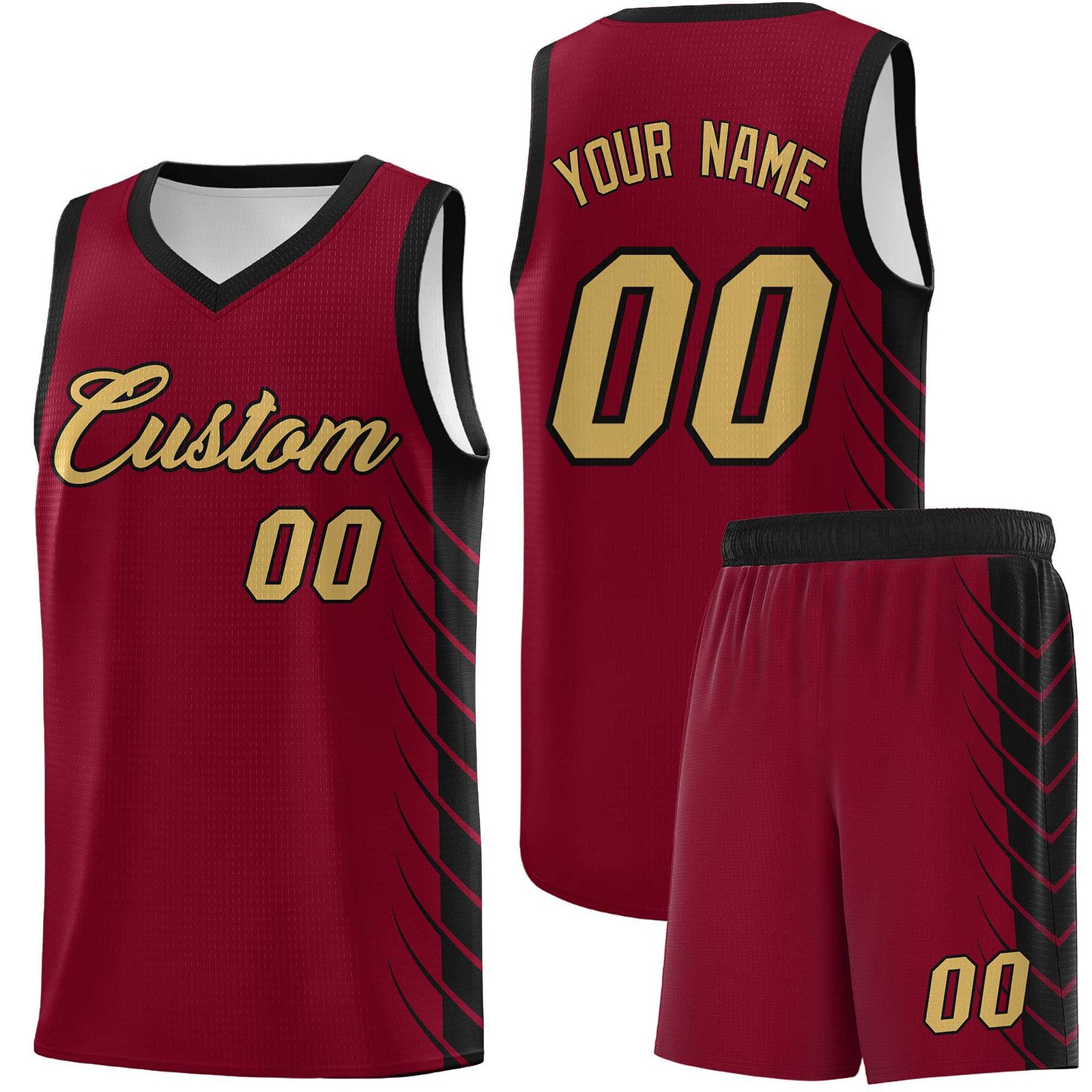 Custom Crimson Black Personalized Side Symmetrical Line Pattern Sports Uniform Basketball Jersey