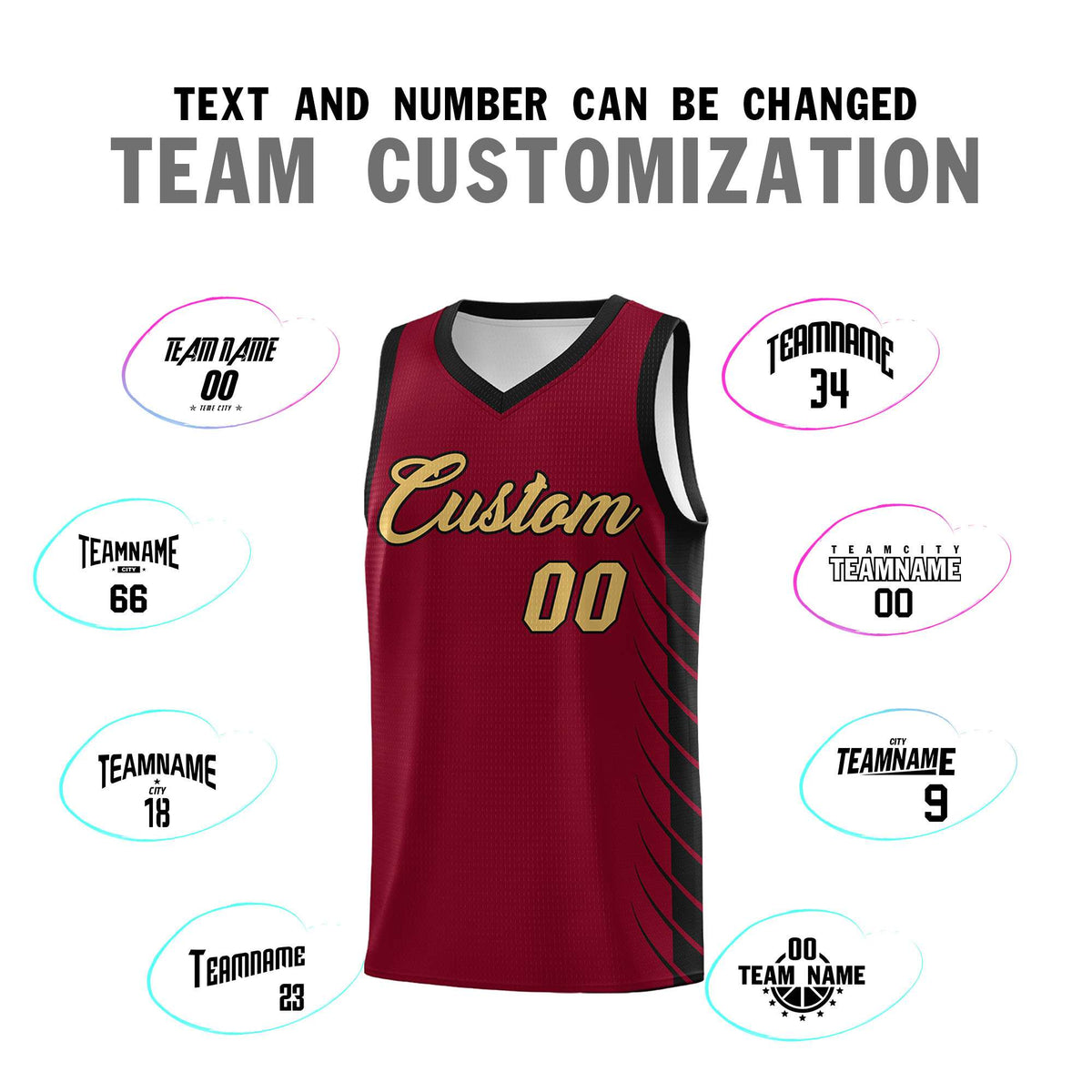 Custom Crimson Black Personalized Side Symmetrical Line Pattern Sports Uniform Basketball Jersey