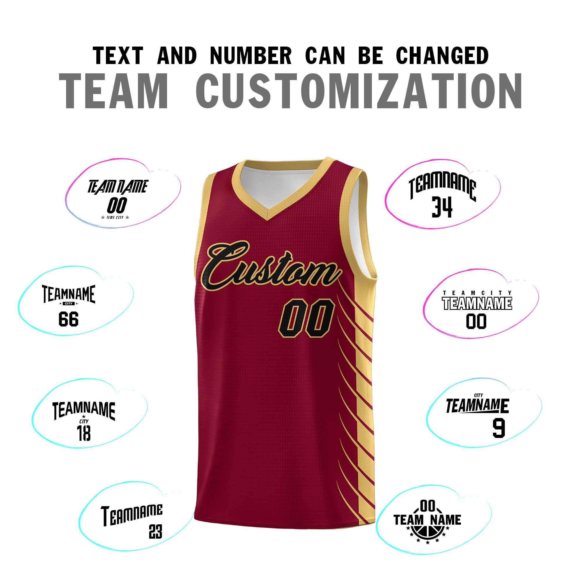 Custom Crimson Old Gold Personalized Side Symmetrical Line Pattern Sports Uniform Basketball Jersey