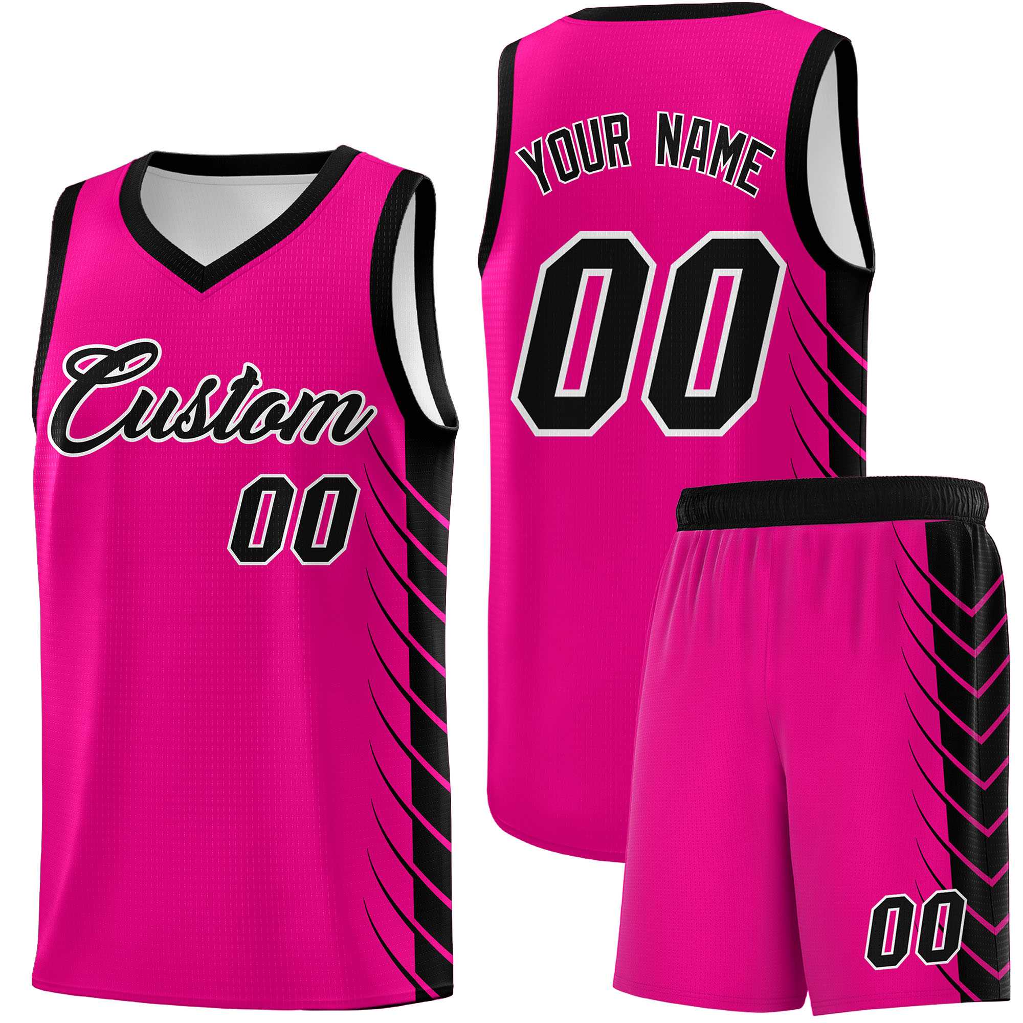 Custom Pink Black Personalized Side Symmetrical Line Pattern Sports Uniform Basketball Jersey