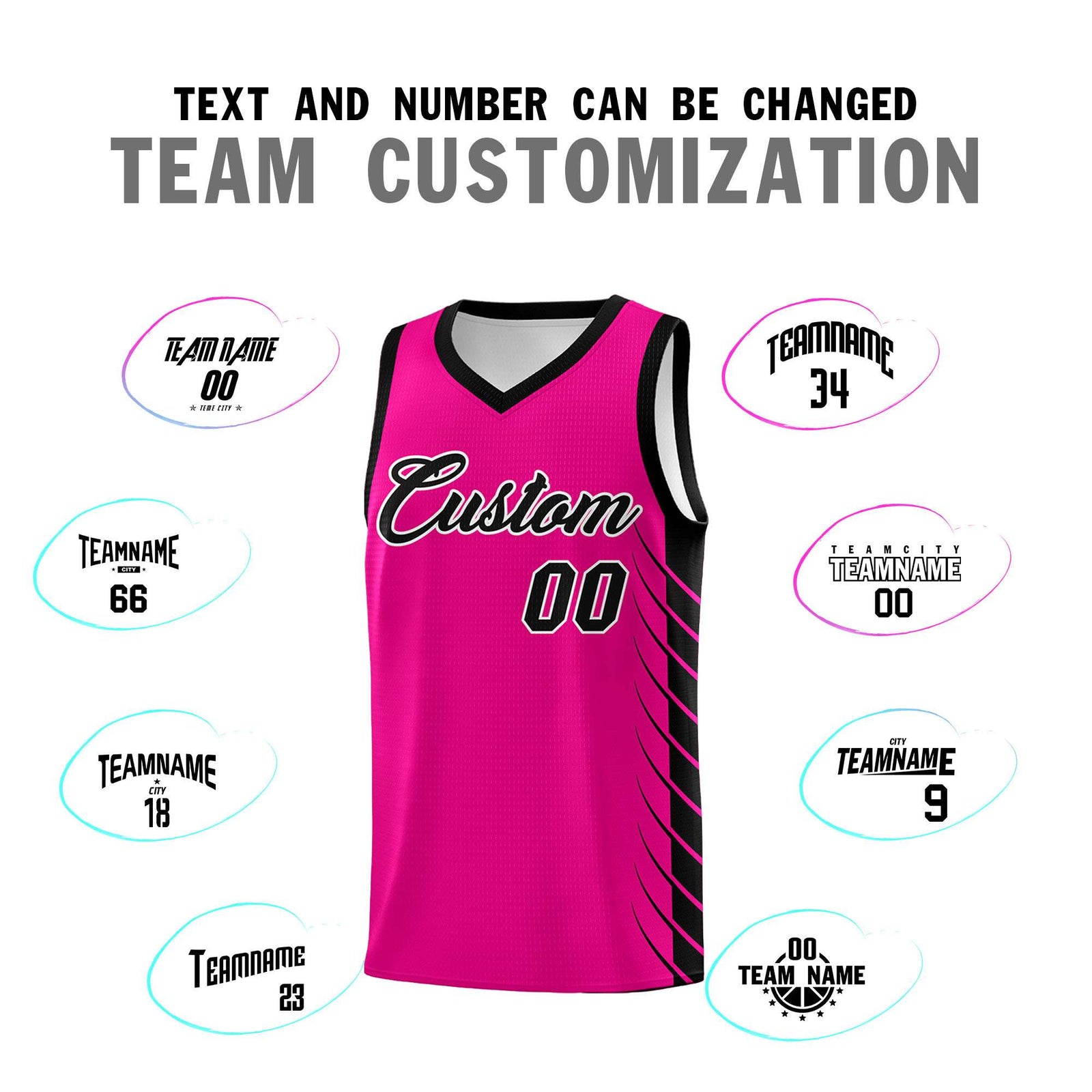 Custom Pink Black Personalized Side Symmetrical Line Pattern Sports Uniform Basketball Jersey